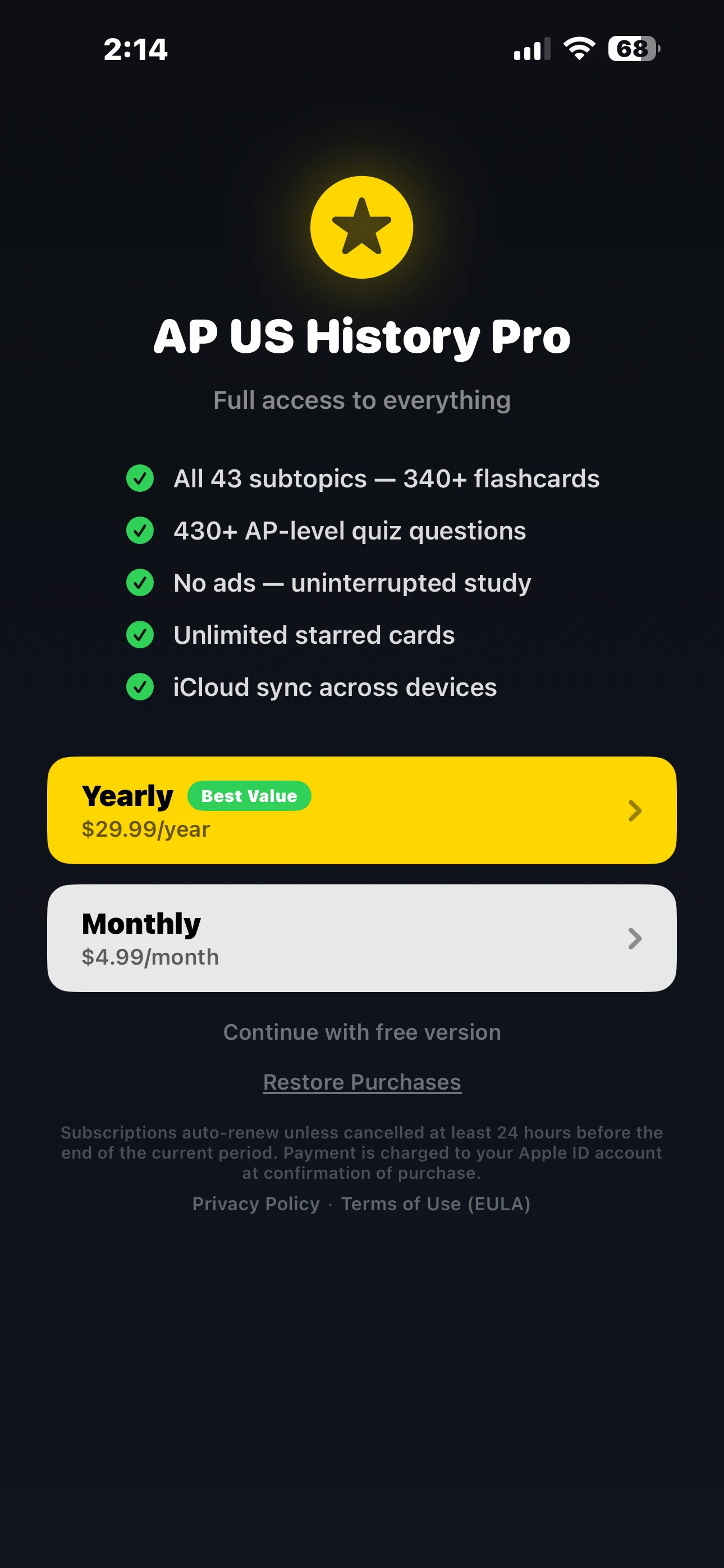 iPhone Screenshot - Premium Subscription