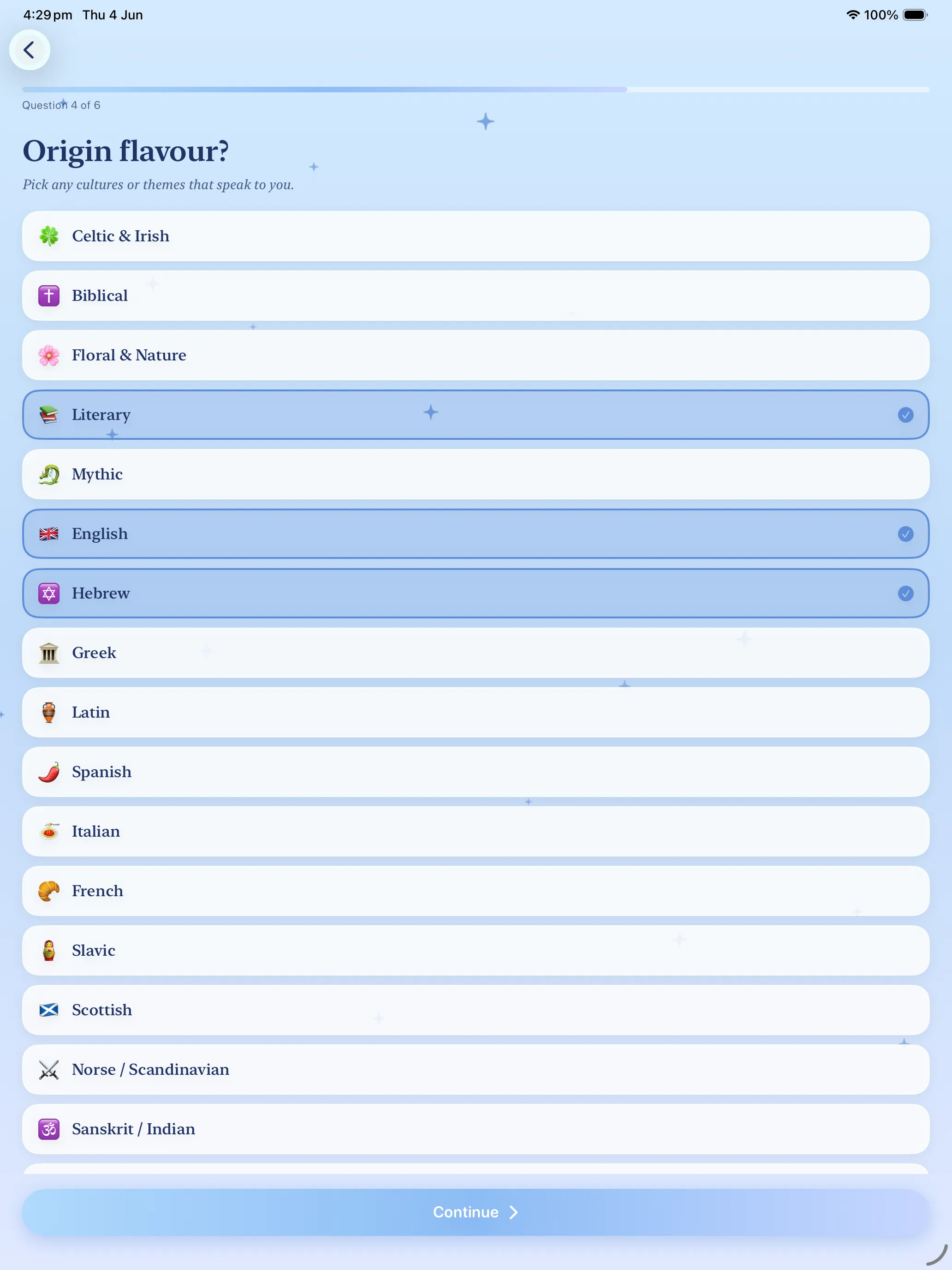 Choosing origin flavour on iPad