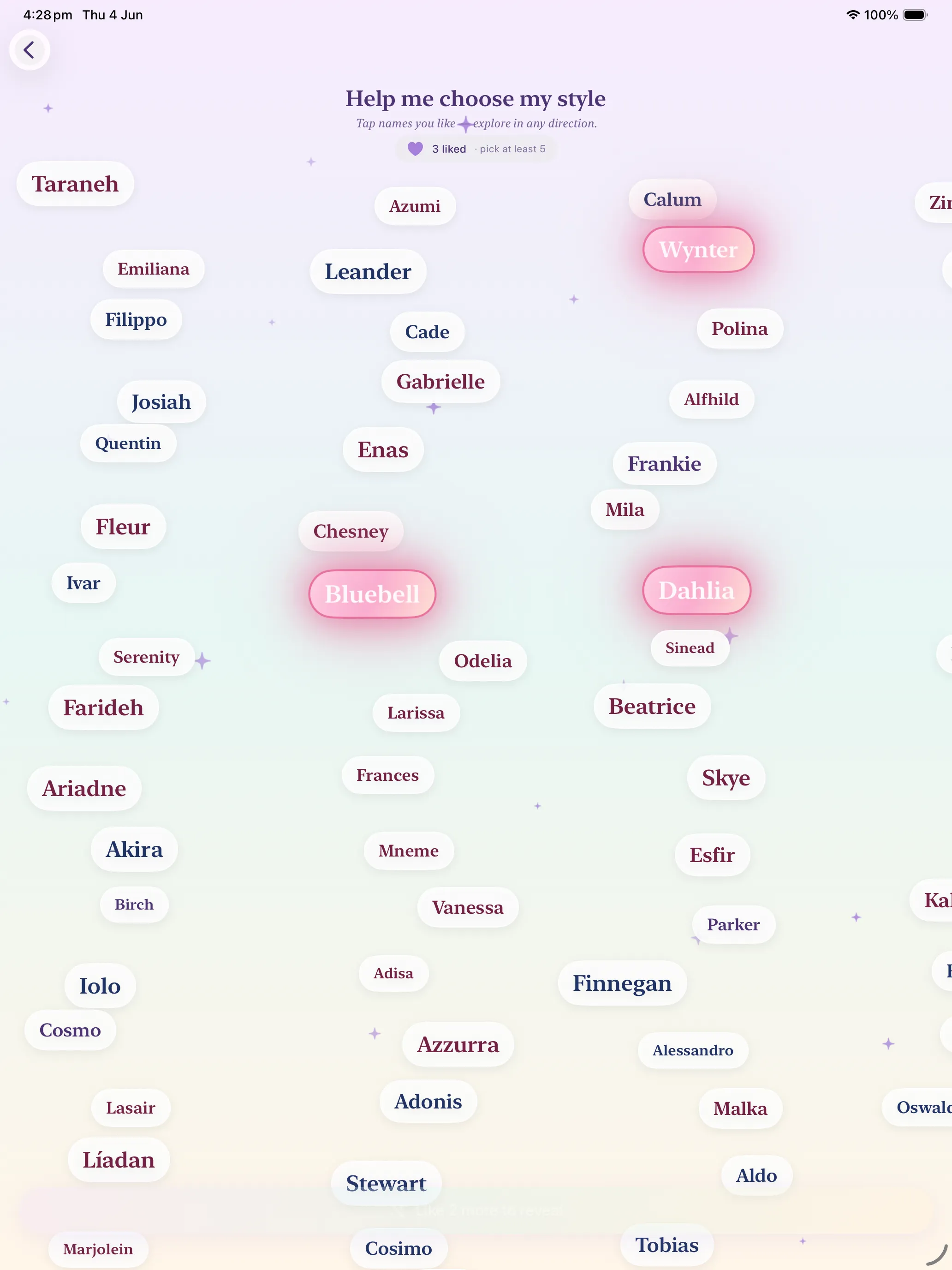 The floating name cloud on iPad