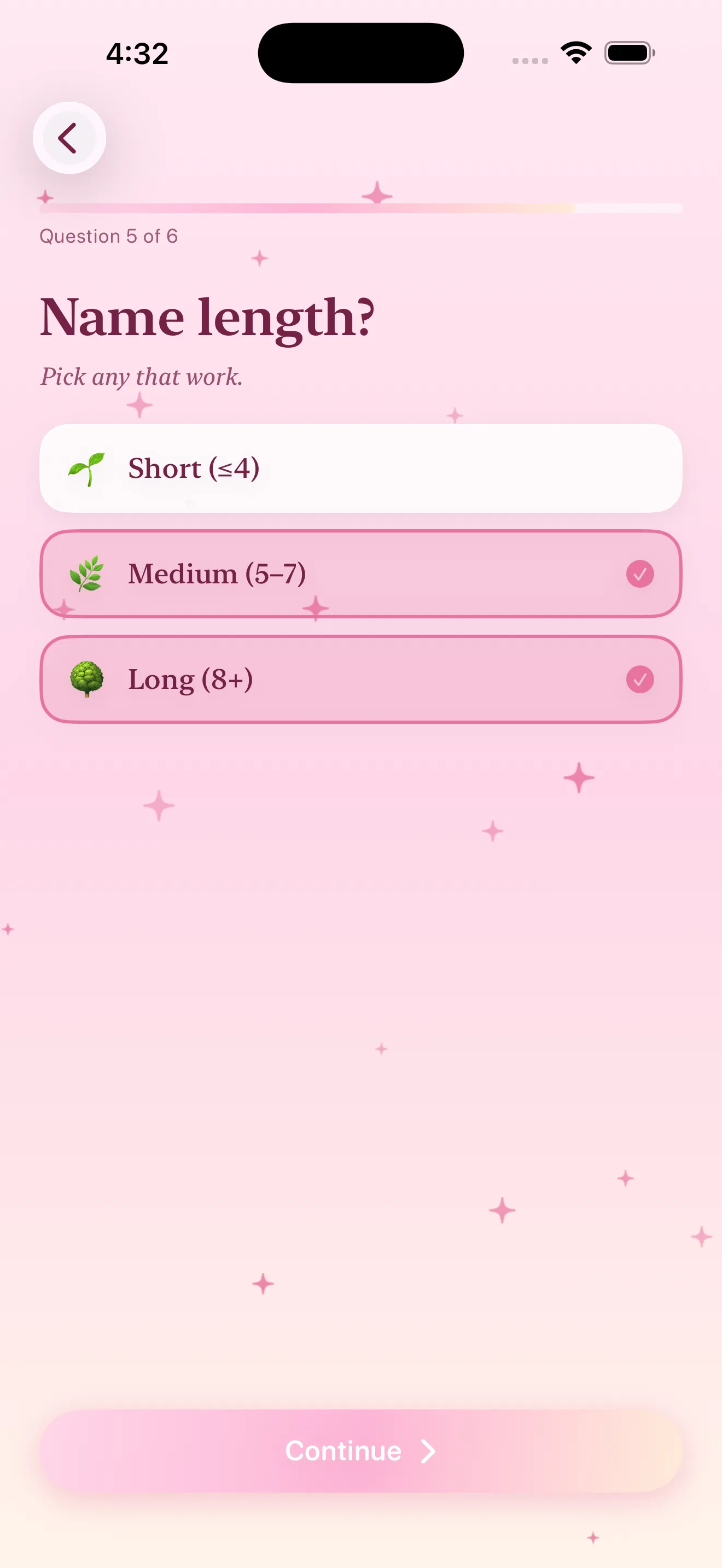 Question five: name length - short, medium or long