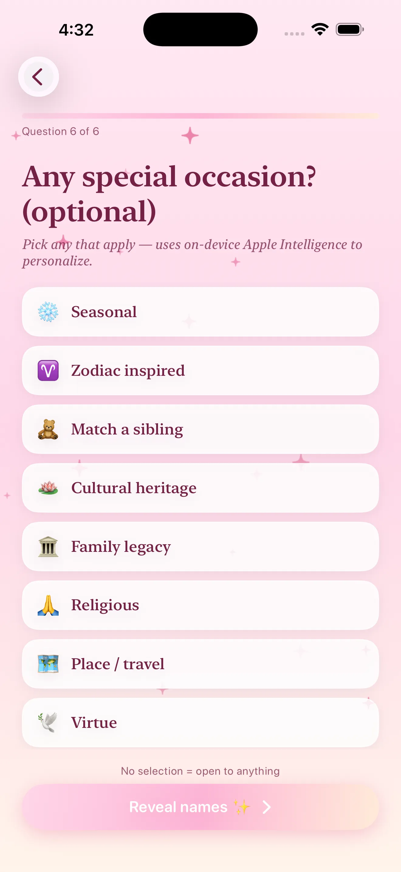 Question six: any special occasion, personalised privately on-device
