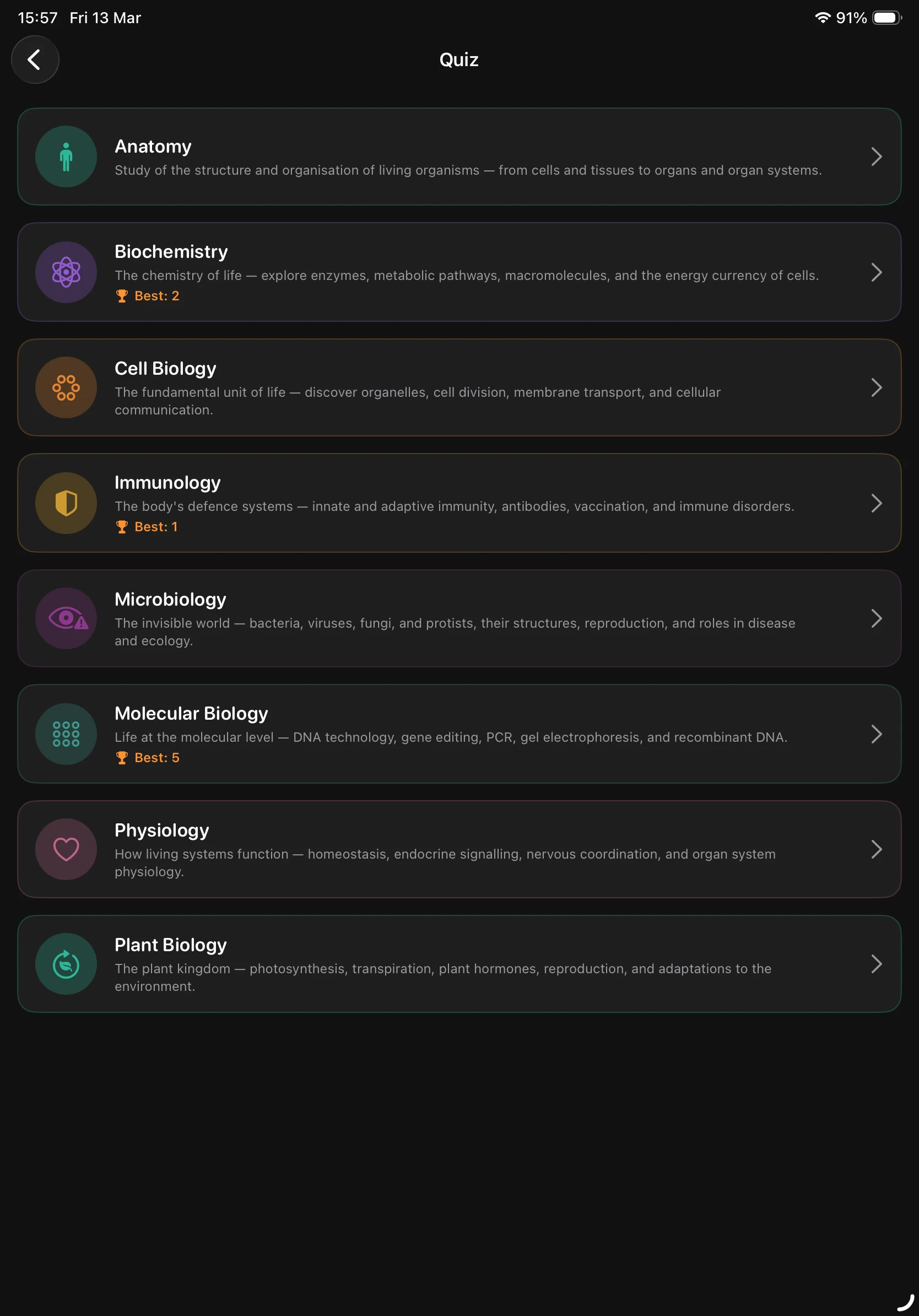 iPad - Quiz Topics (Dark)