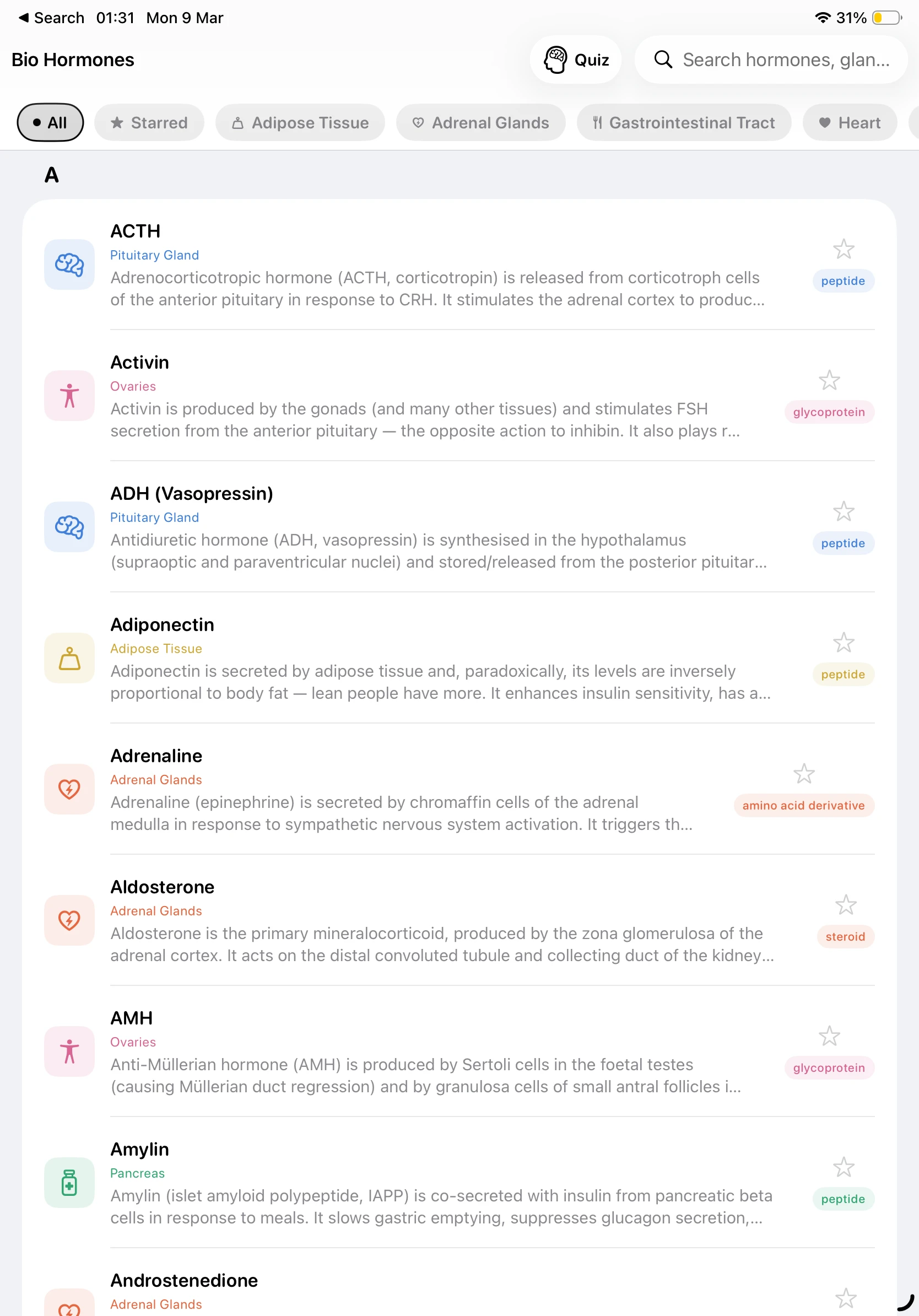 iPad - Hormone List (Light)