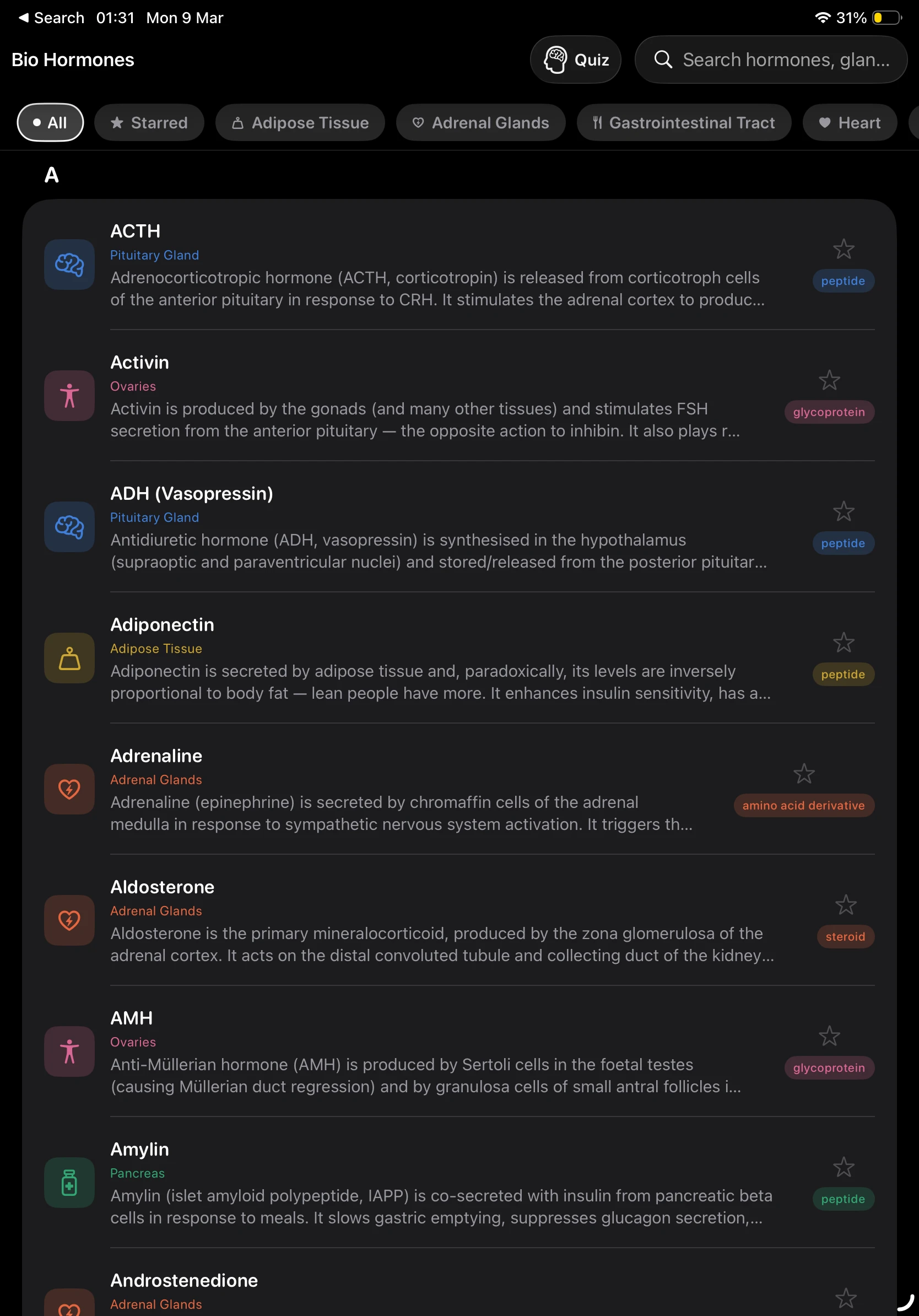 iPad - Hormone List (Dark)