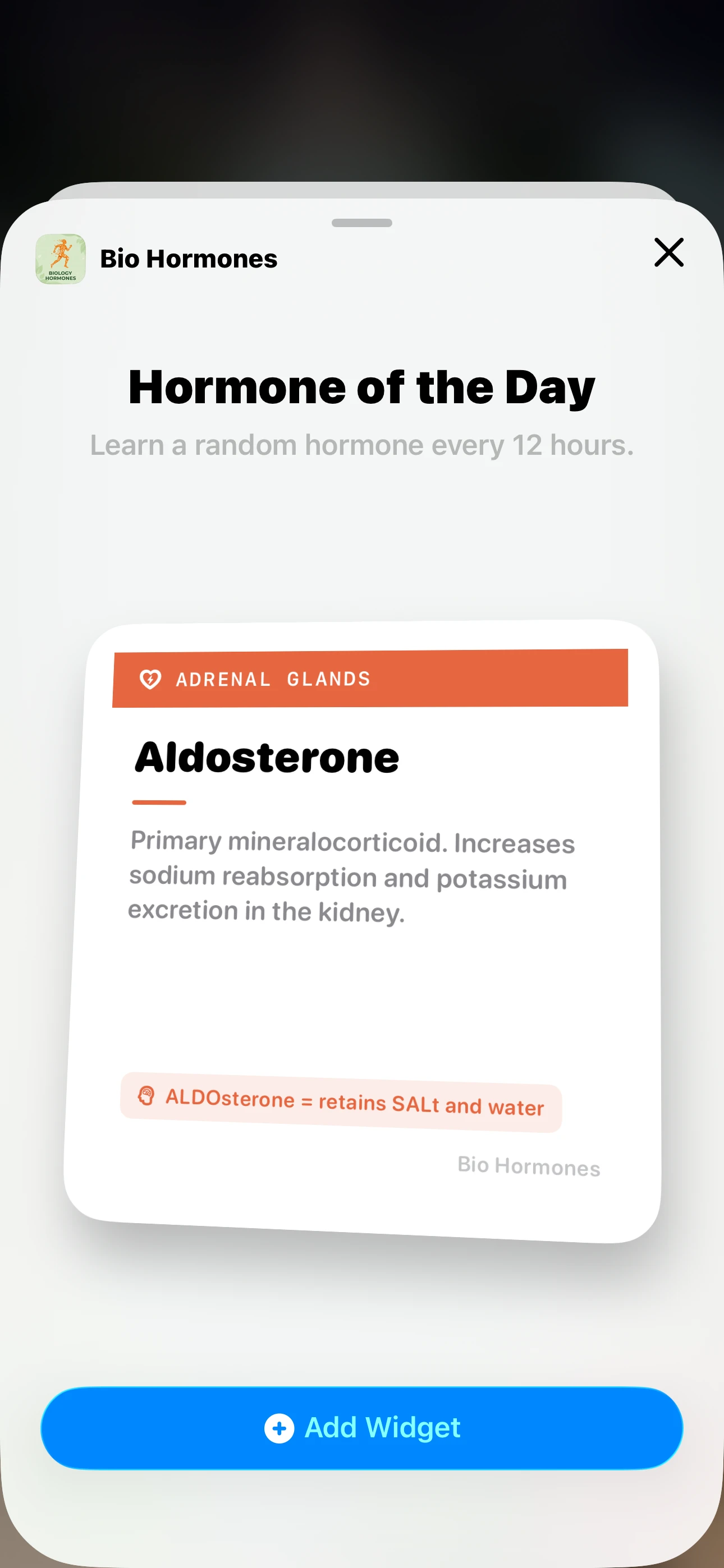 iPhone - Hormone of the Day Widget Preview