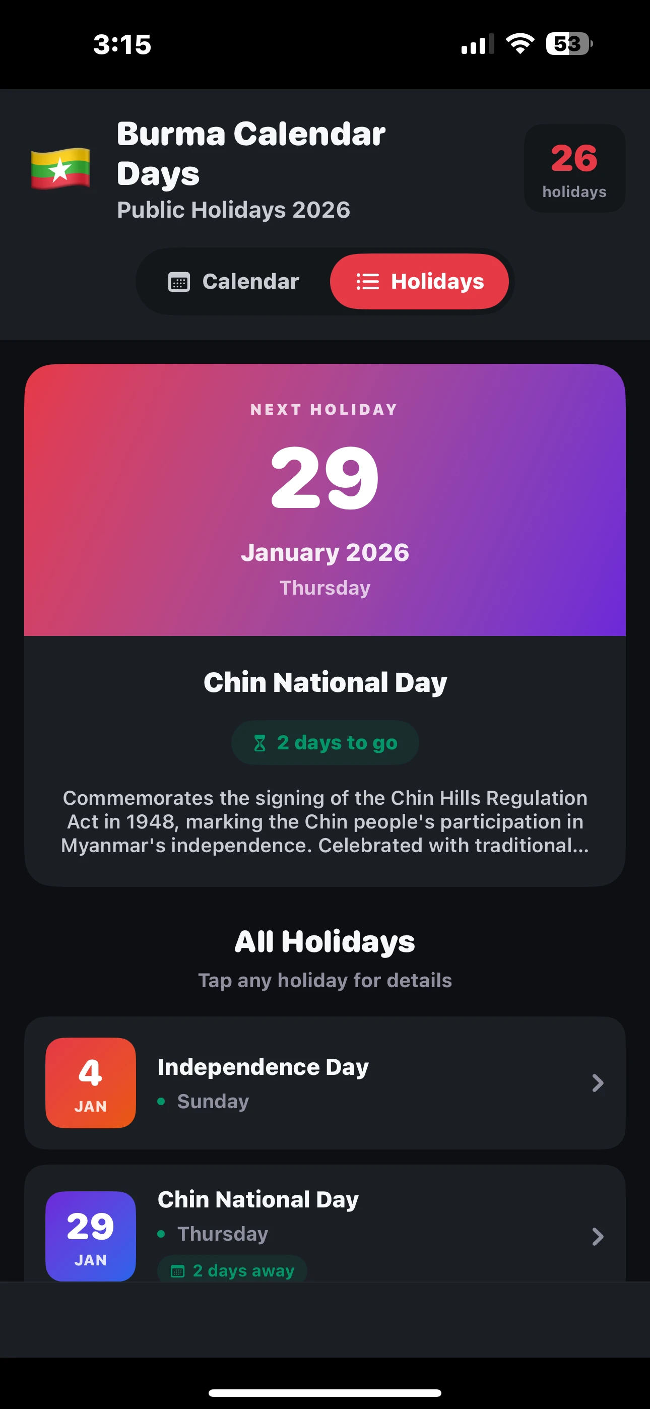 Next Holiday Countdown