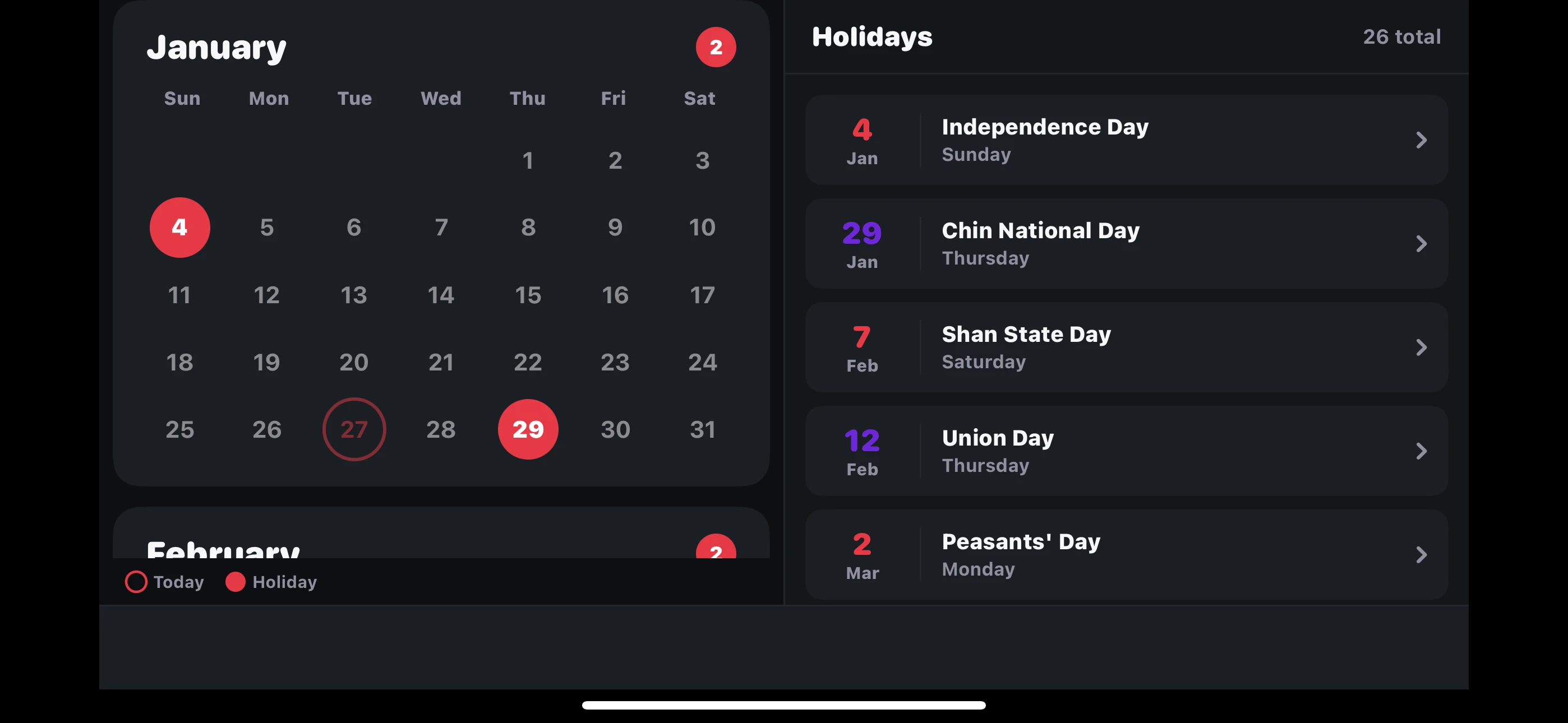iPad Calendar View