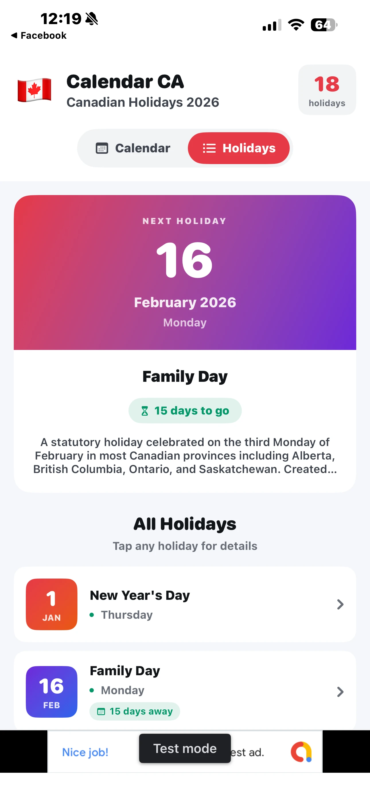 Holiday Details