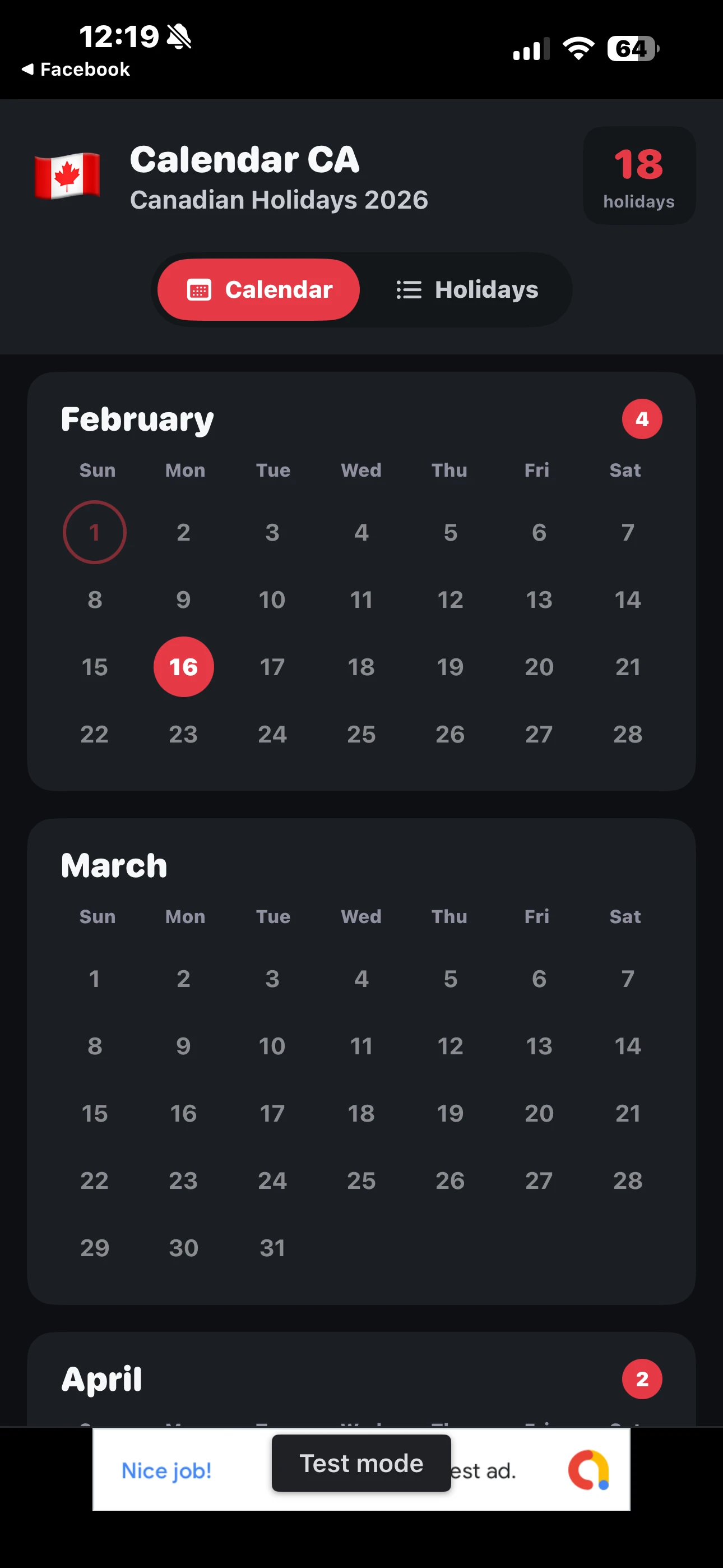 Next Holiday Countdown