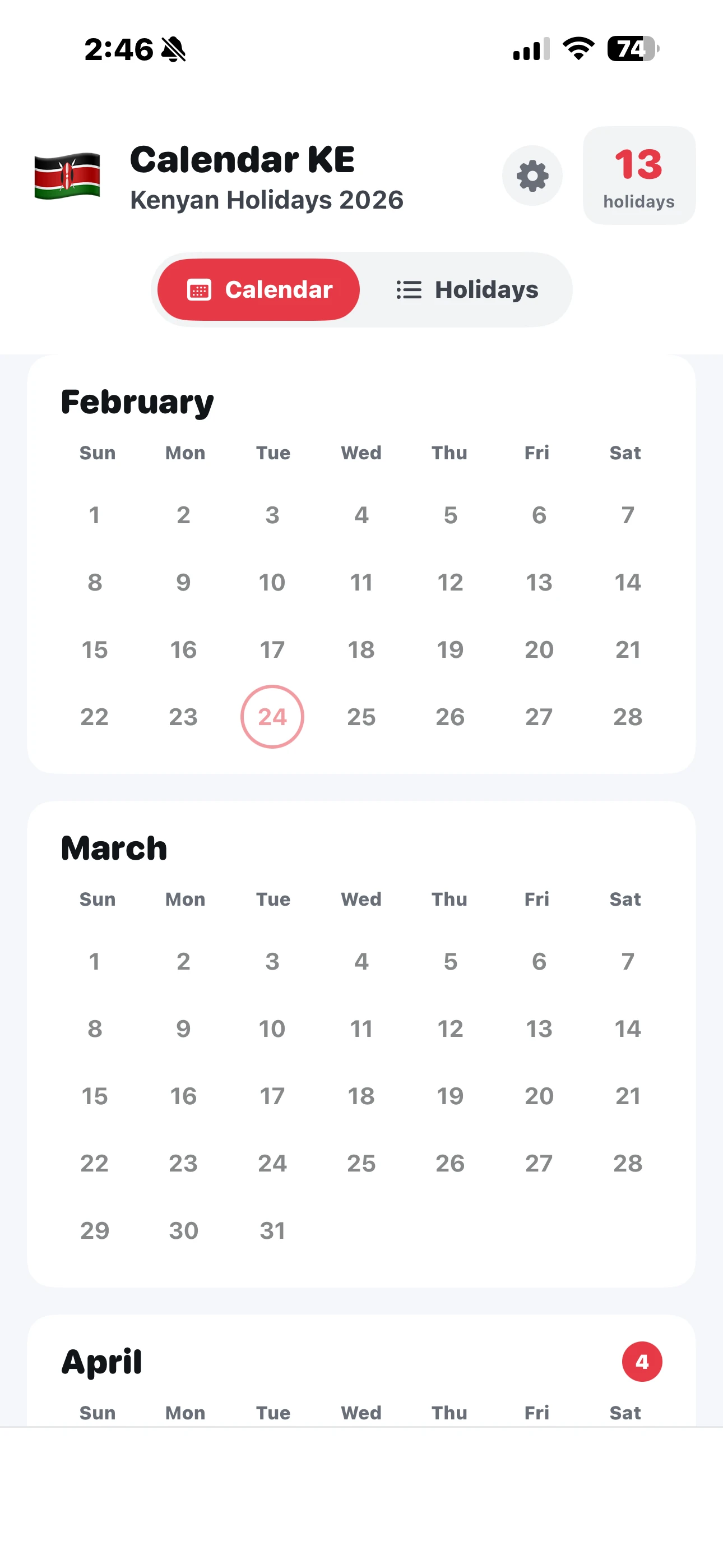 Calendar View - Light Mode