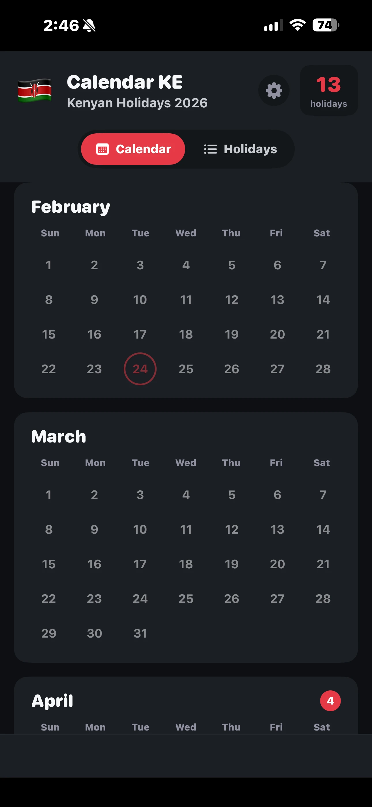 Calendar View - Dark Mode