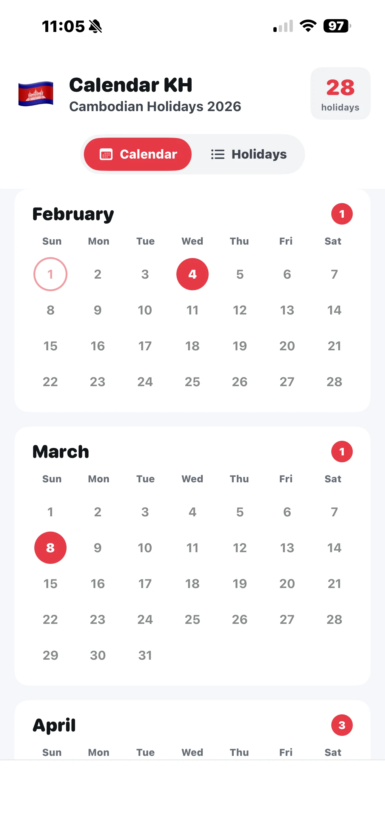Calendar View Light