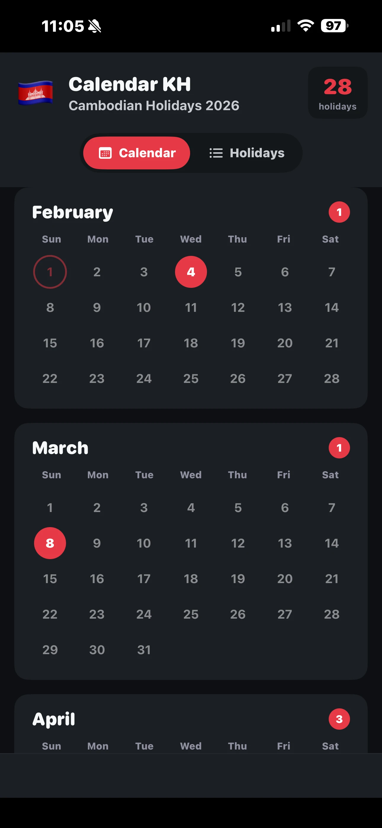 Calendar View Dark