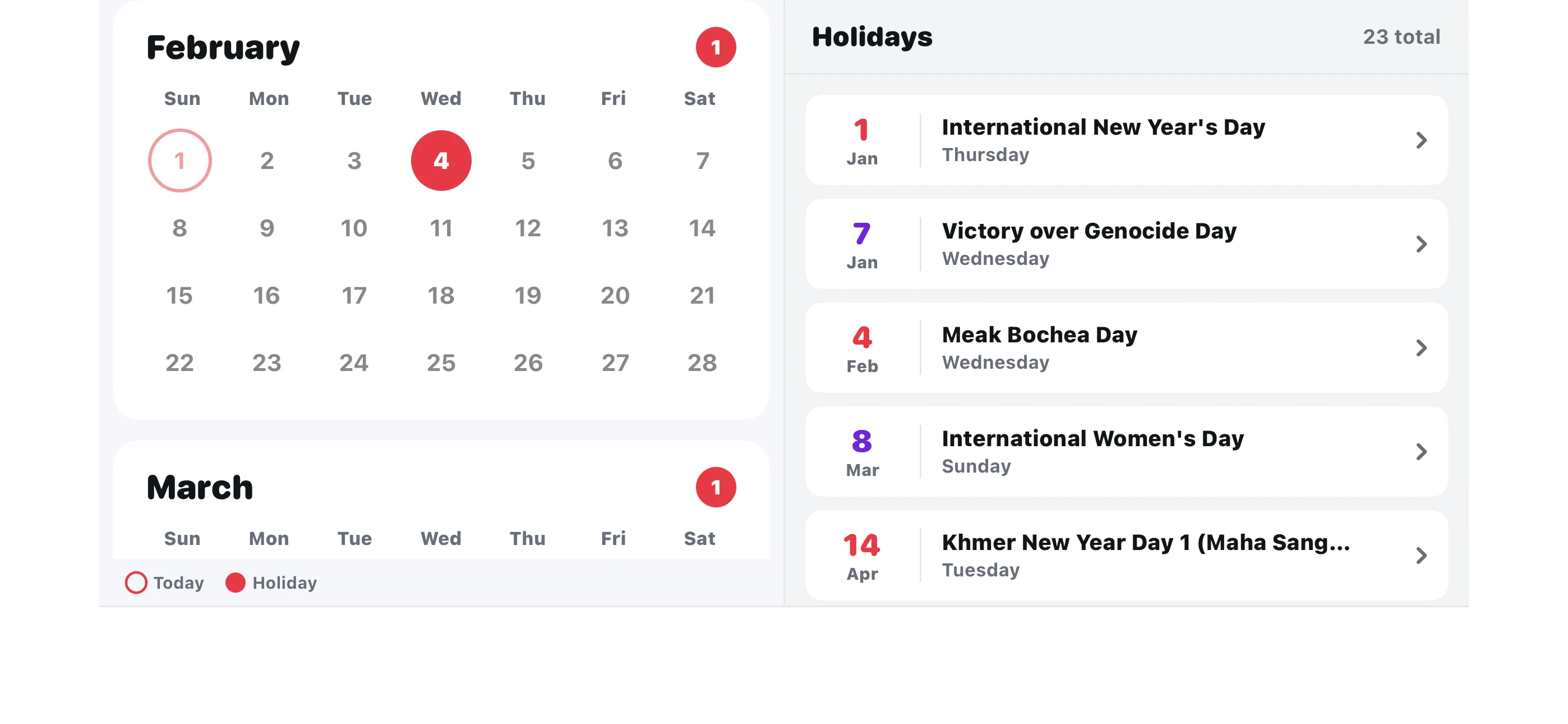 Calendar View - Light Mode
