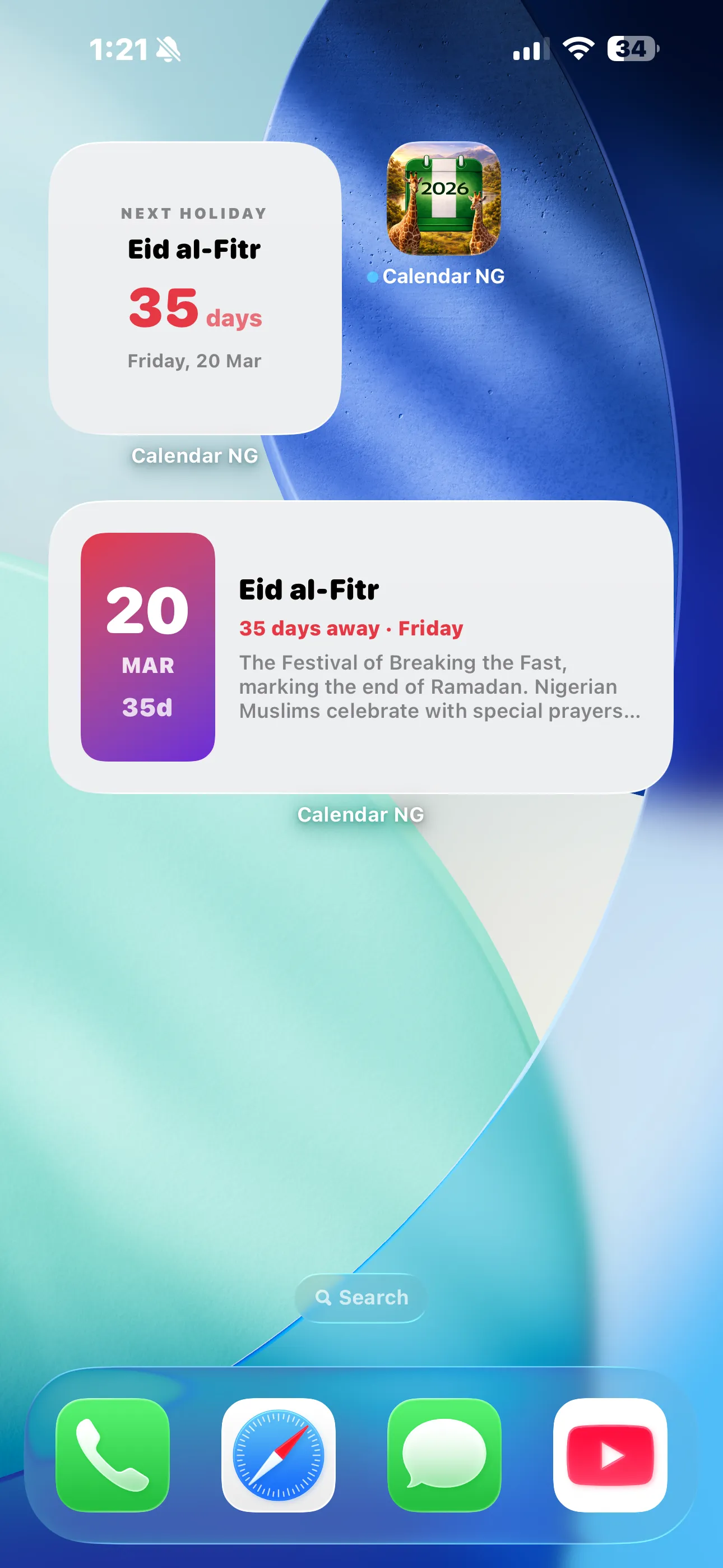 Home Screen Widgets - Next Holiday and Details - Light Mode