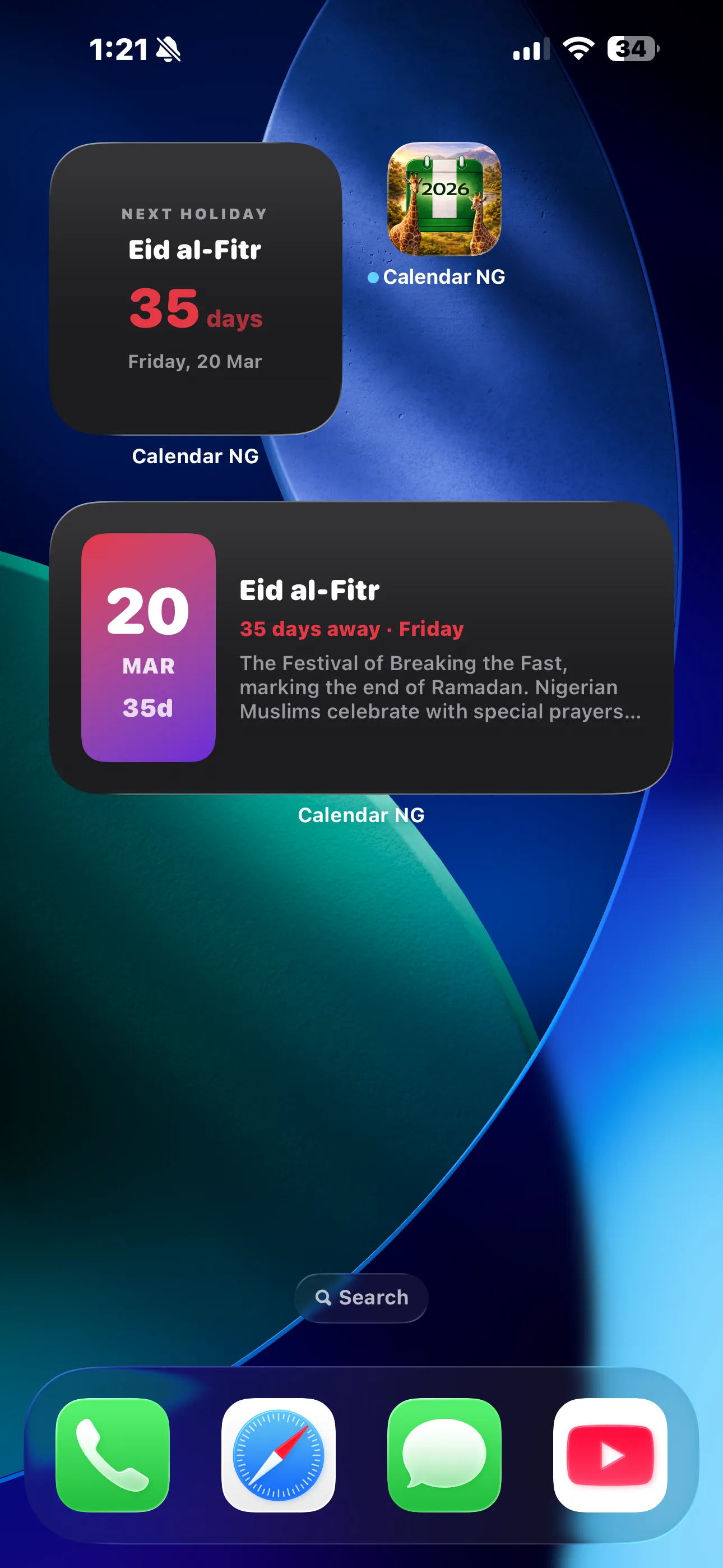 Home Screen Widgets - Next Holiday and Details - Dark Mode