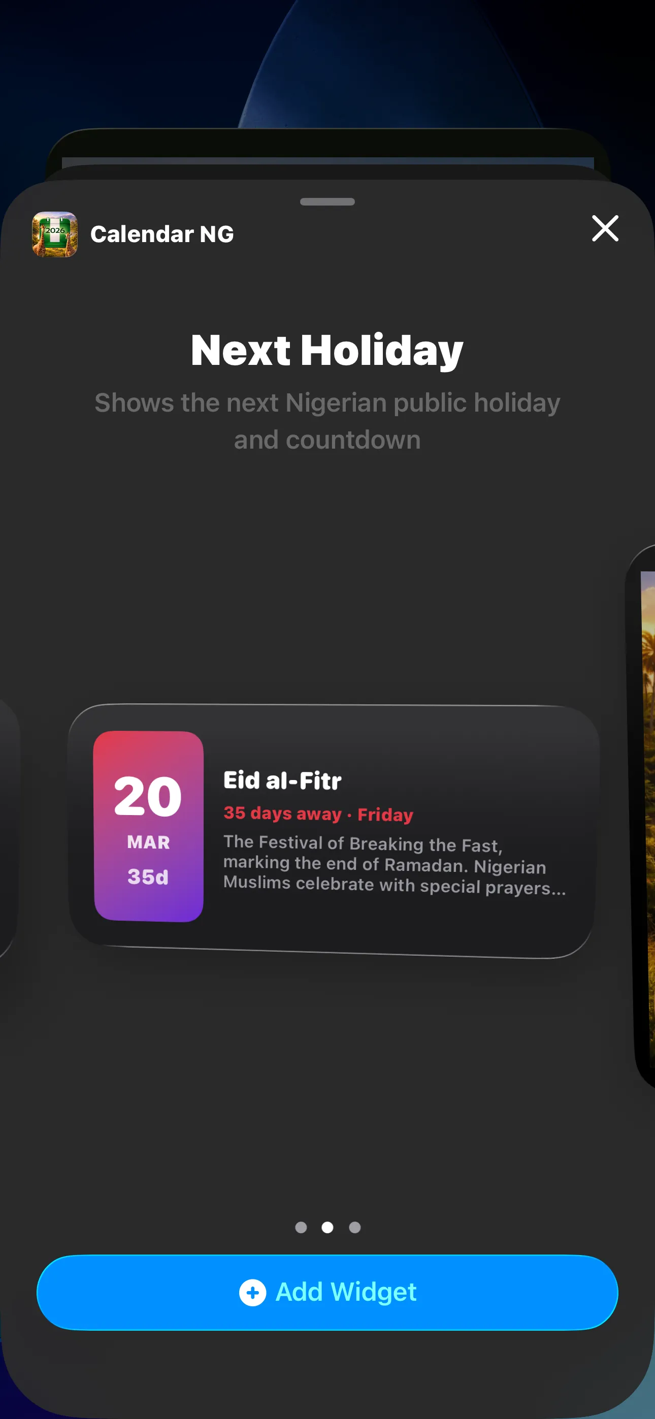 Widget Gallery - Next Holiday Medium Widget