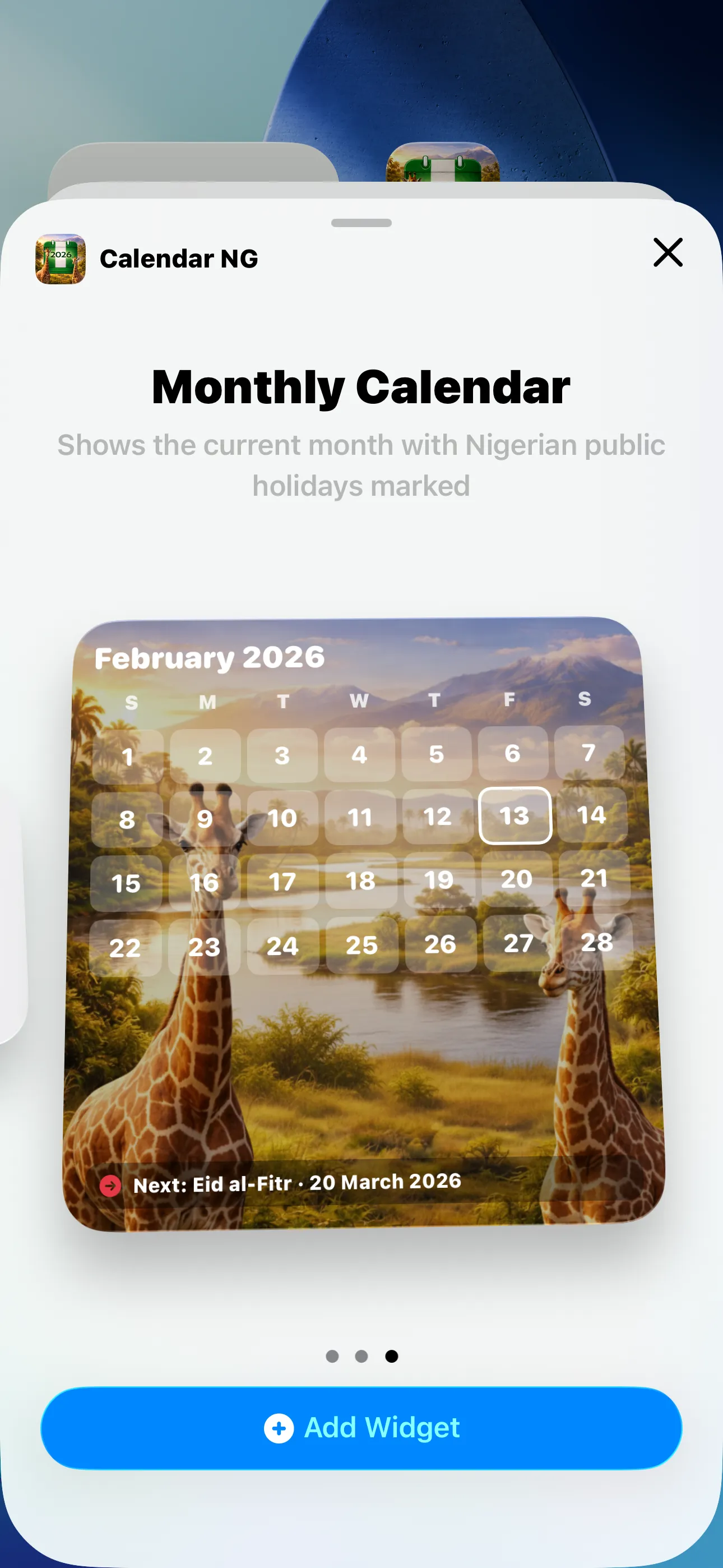 Widget Gallery - Monthly Calendar Widget - Light Mode