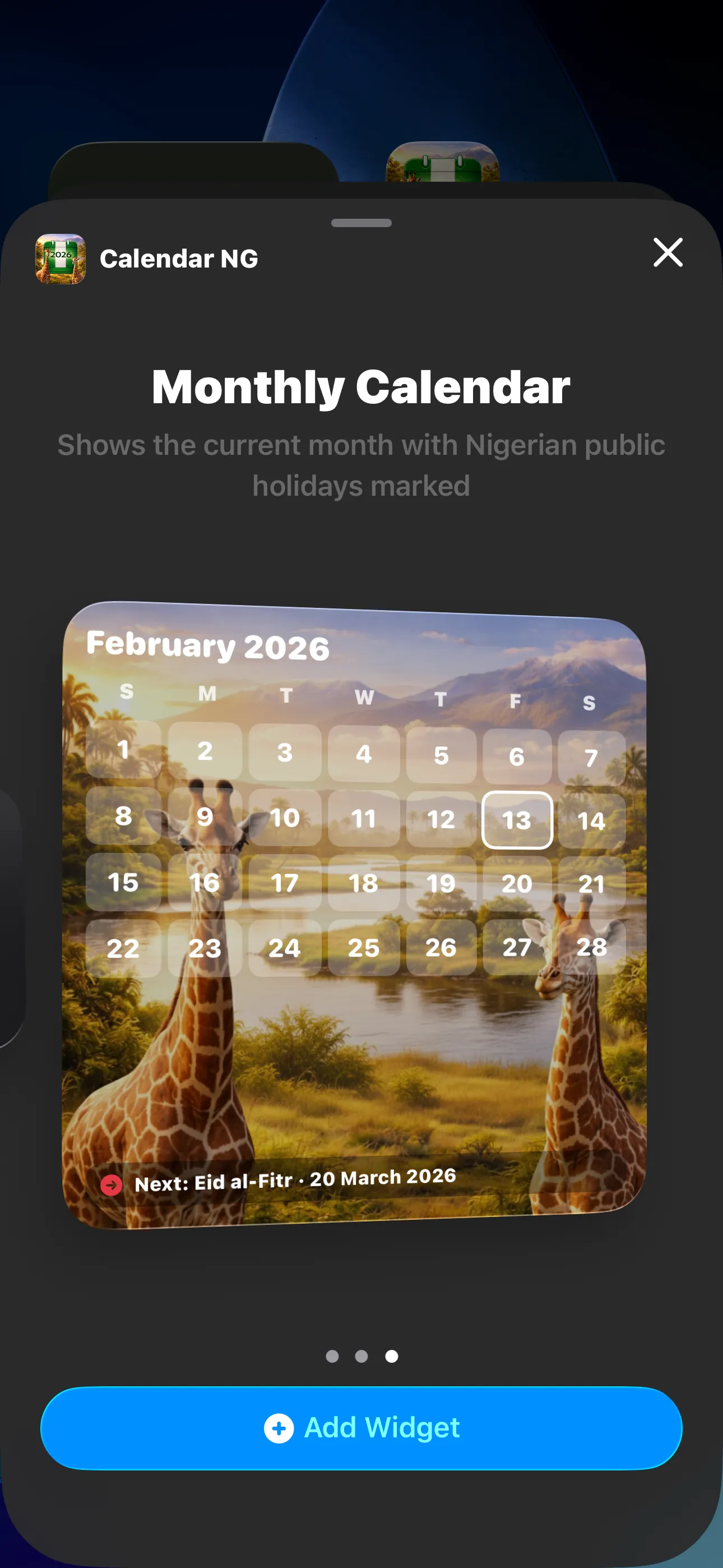 Widget Gallery - Monthly Calendar Widget - Dark Mode