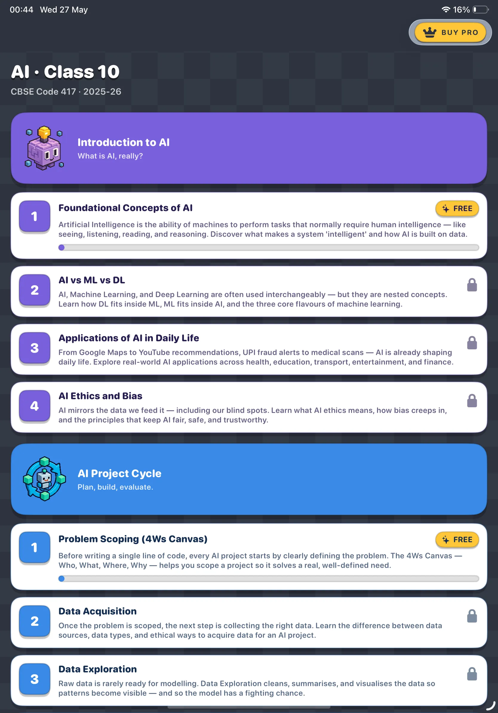 CBSE AI 10 home screen on iPad