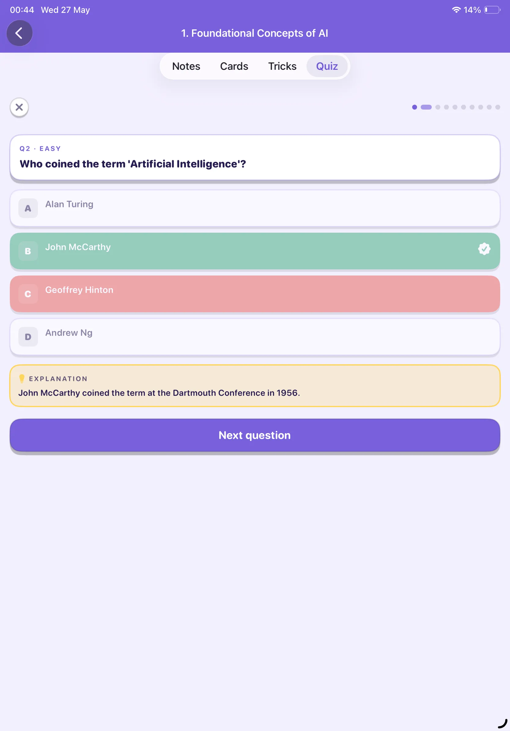 CBSE AI 10 quiz answer on iPad