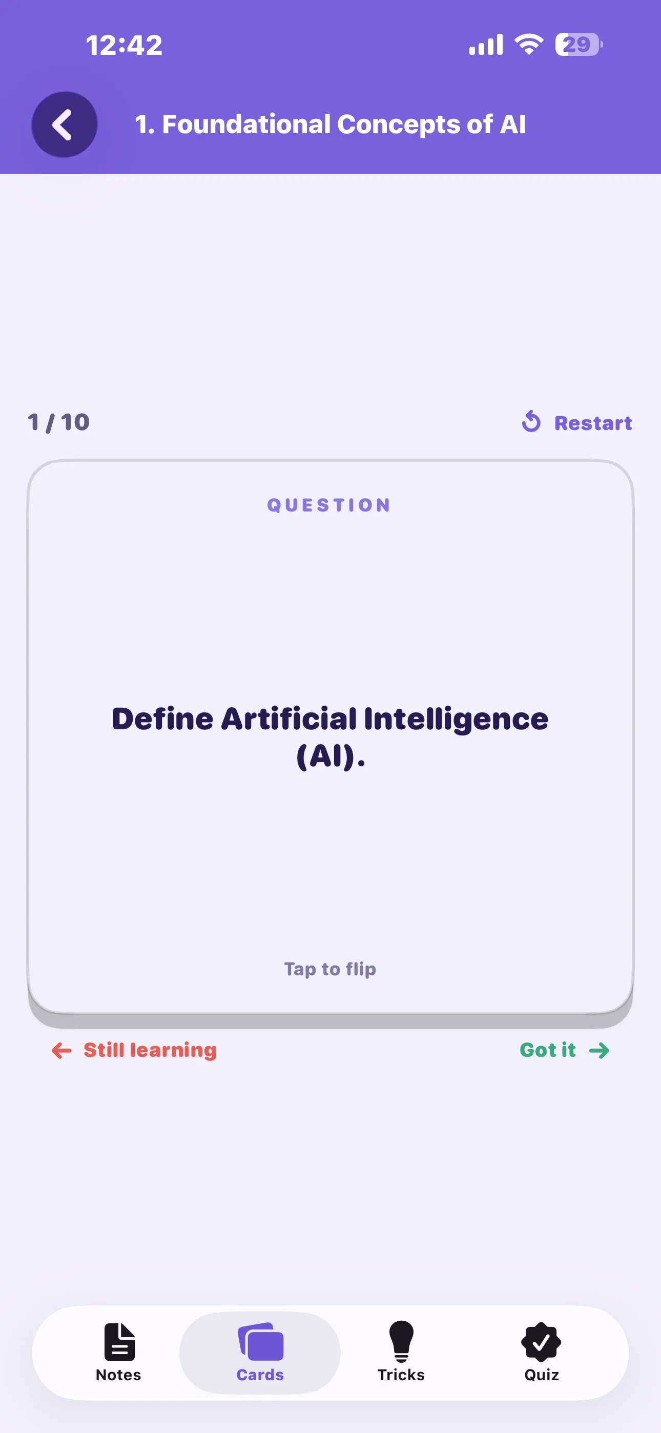 CBSE AI 10 flashcard question on iPhone
