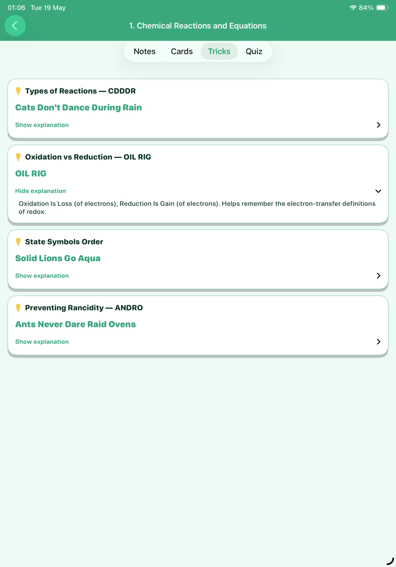 CBSE Science 10 Tricks tab on iPad
