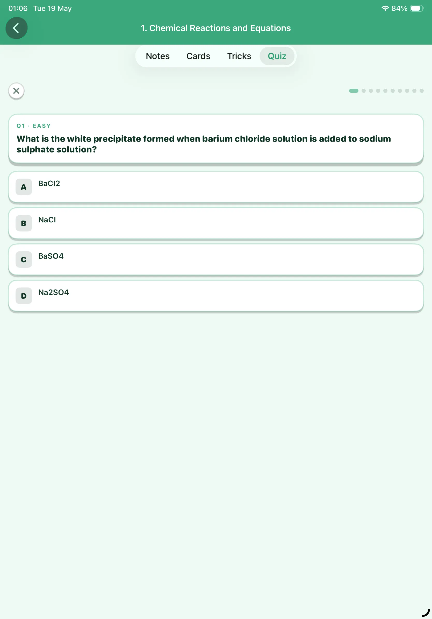 CBSE Science 10 quiz question on iPad