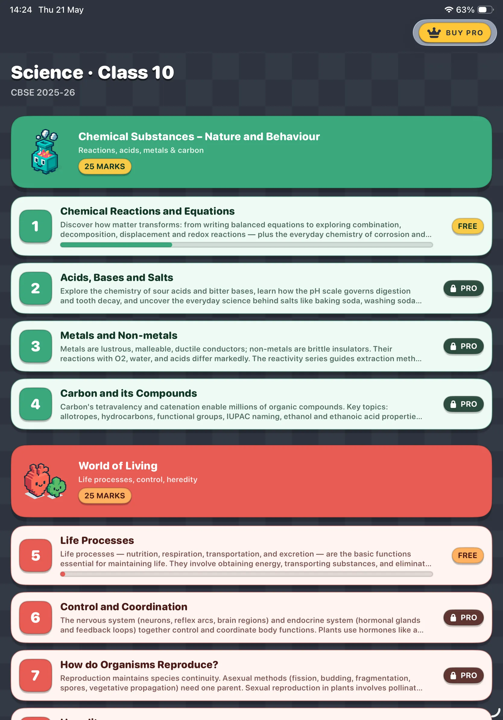 CBSE Science 10 home screen on iPad
