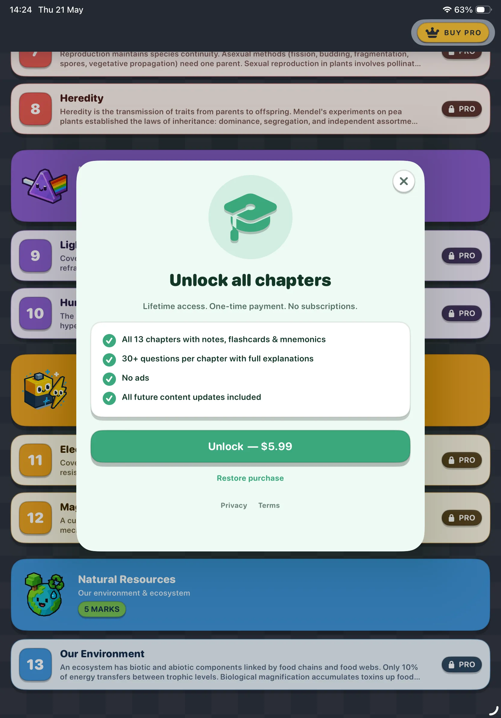 CBSE Science 10 paywall on iPad