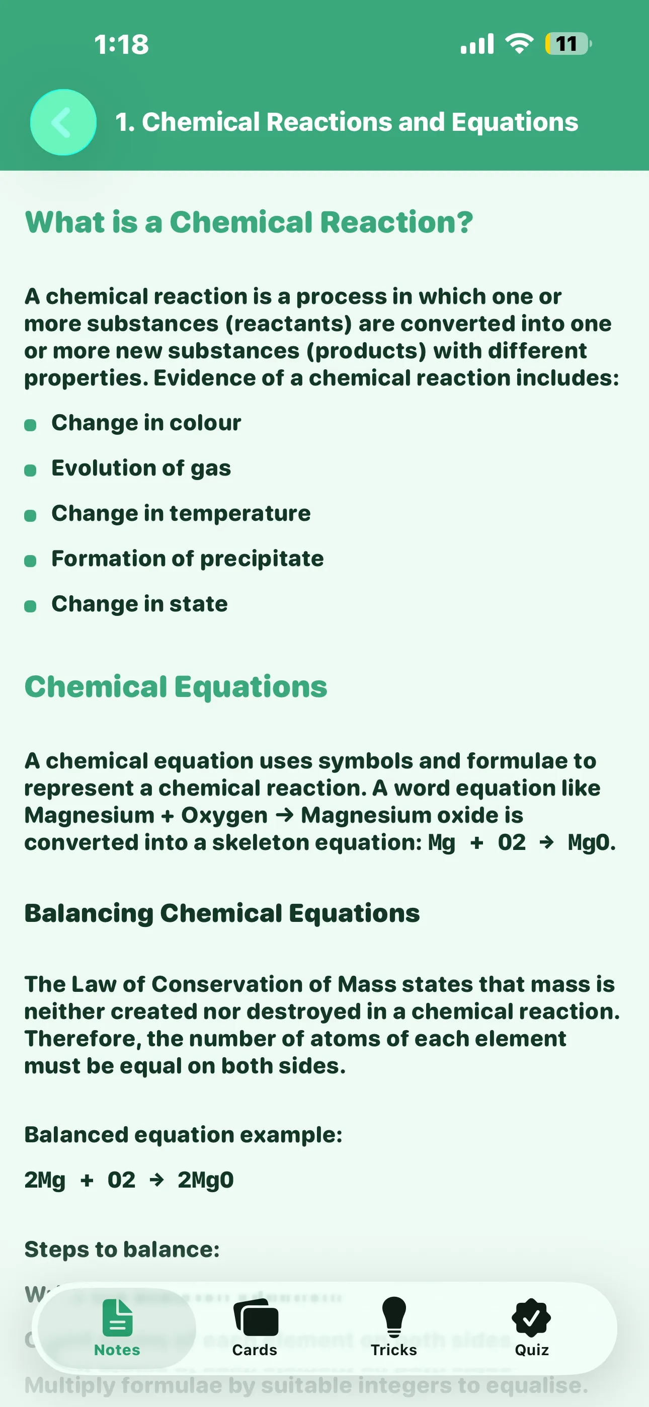 CBSE Science 10 Notes tab showing chapter 1 revision notes