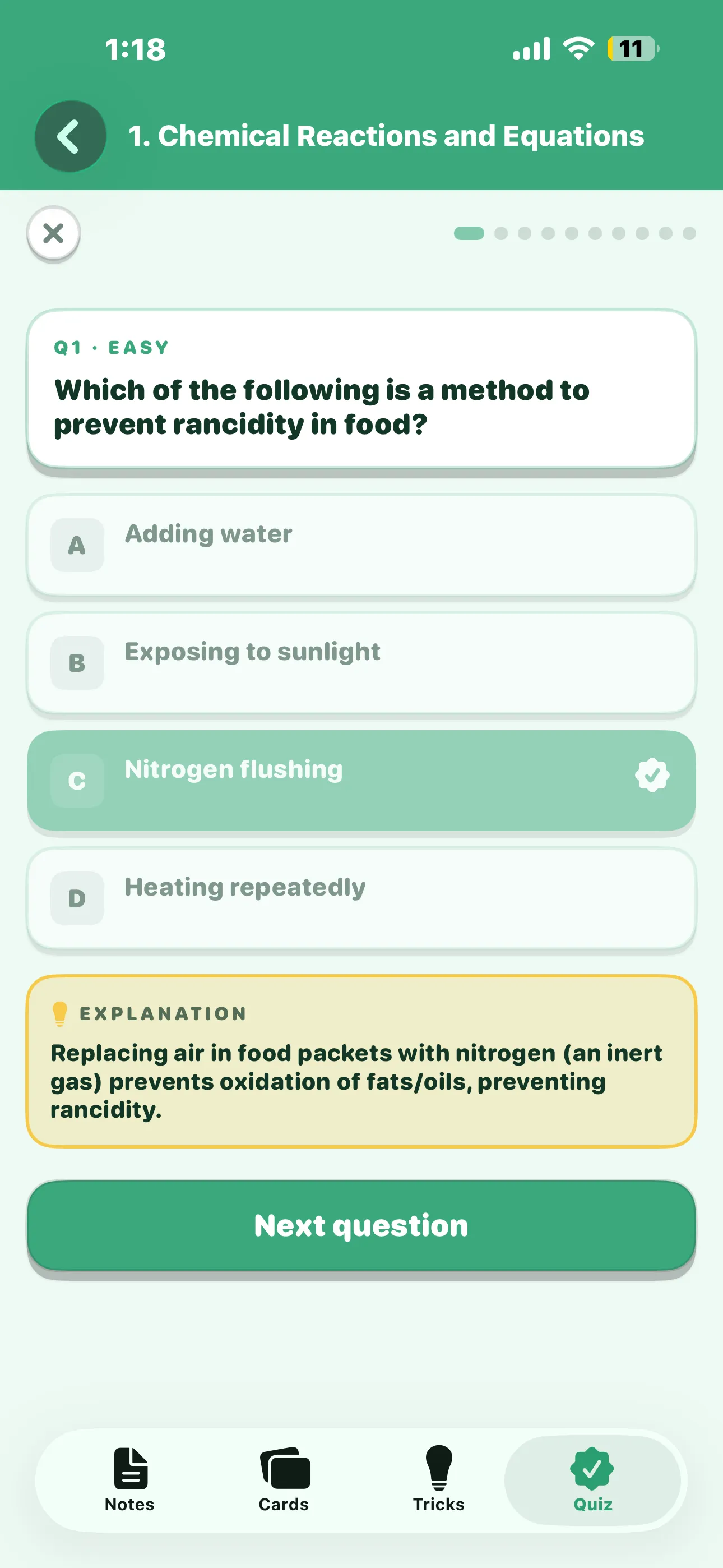 CBSE Science 10 quiz question answered with explanation