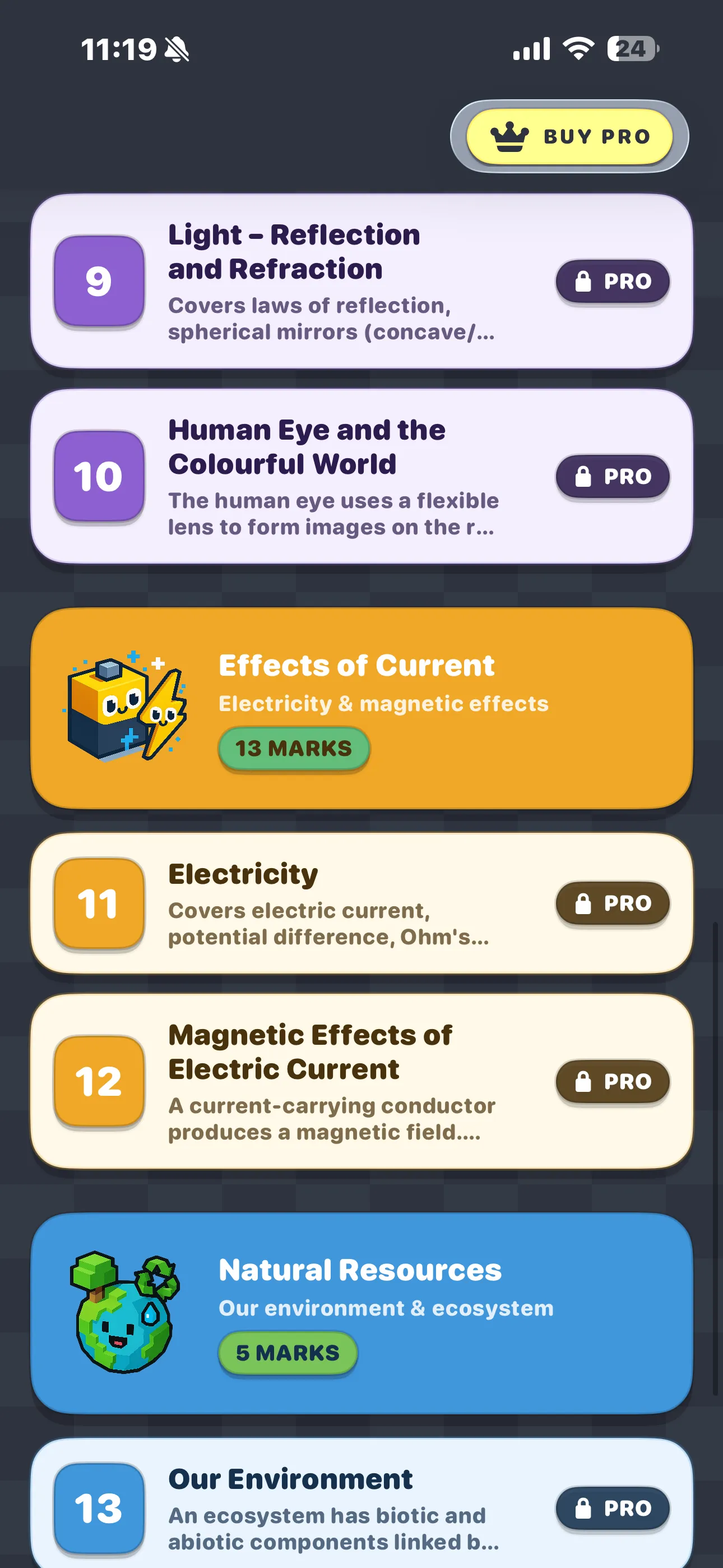 CBSE Science 10 home screen scrolled to the later units