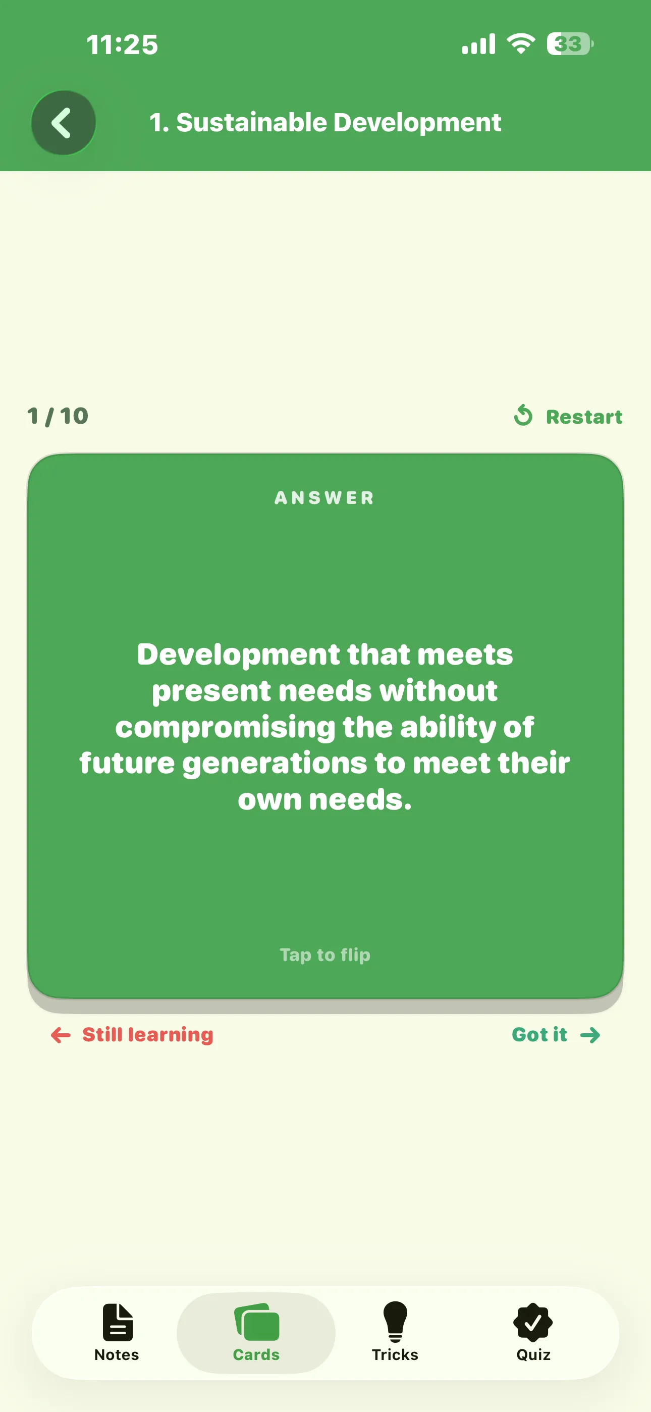 CBSE Employability Skills flashcard answer on iPhone