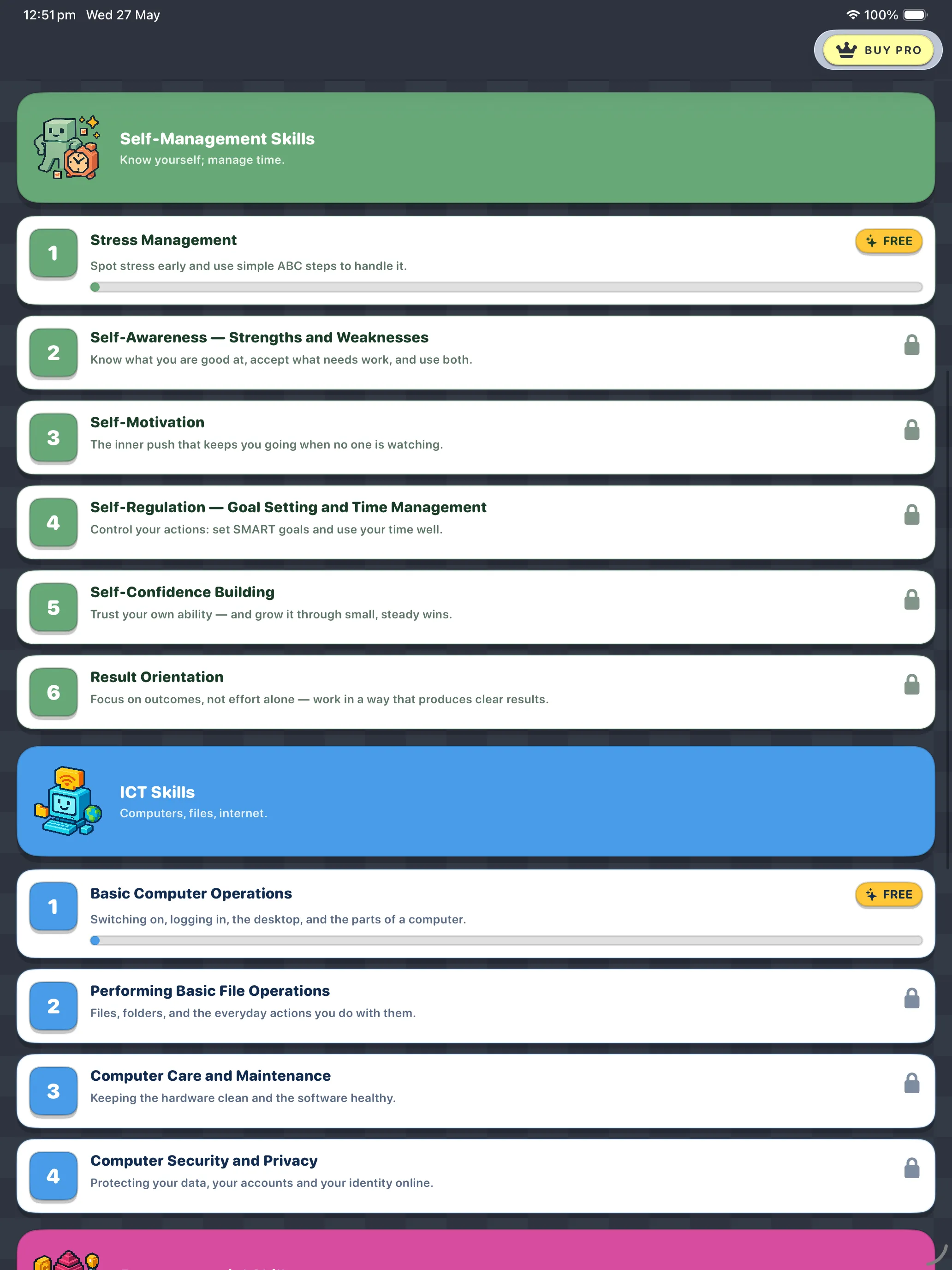 CBSE Employability Skills Self-Management and ICT units on iPad