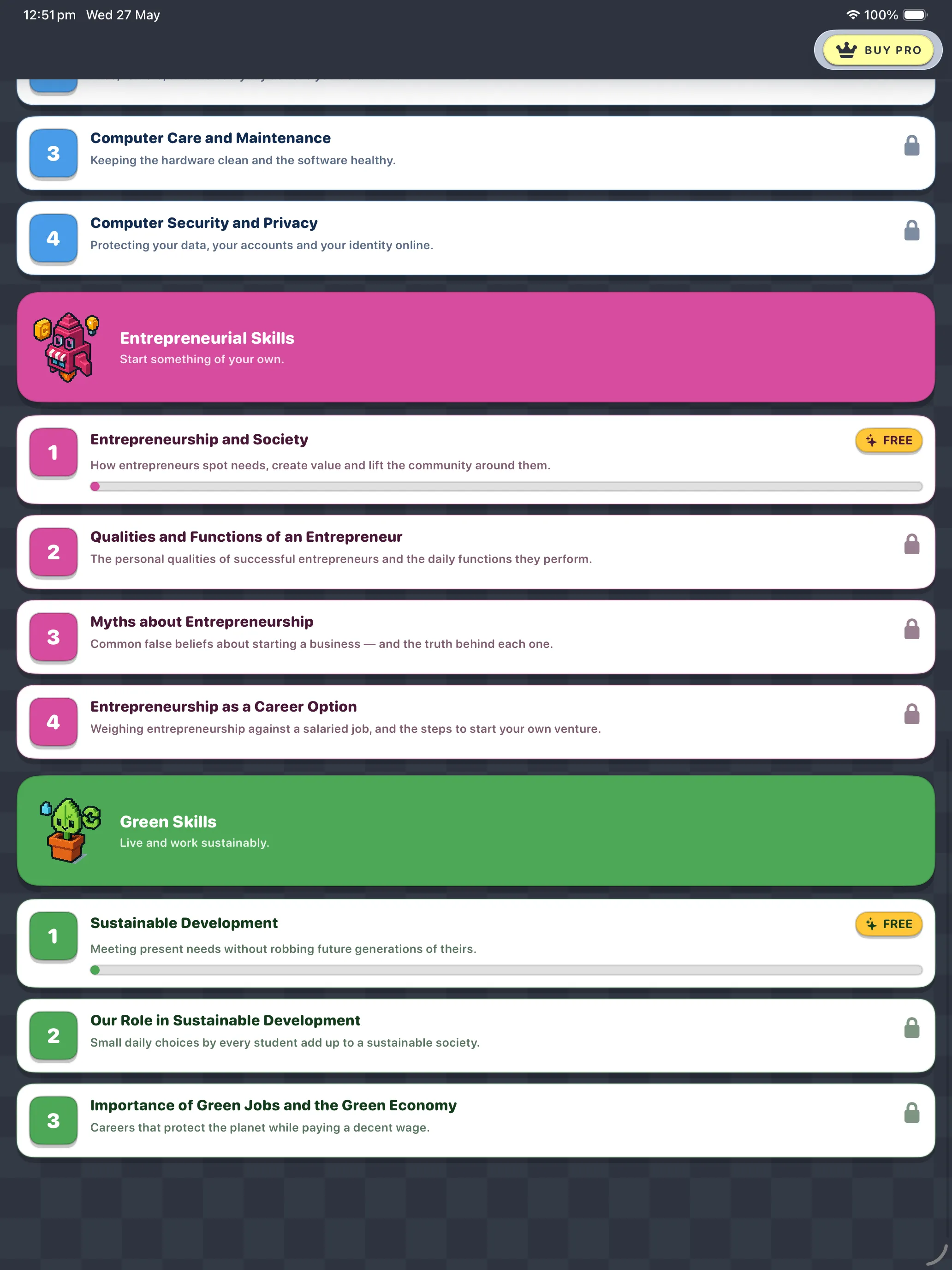 CBSE Employability Skills Entrepreneurial and Green units on iPad