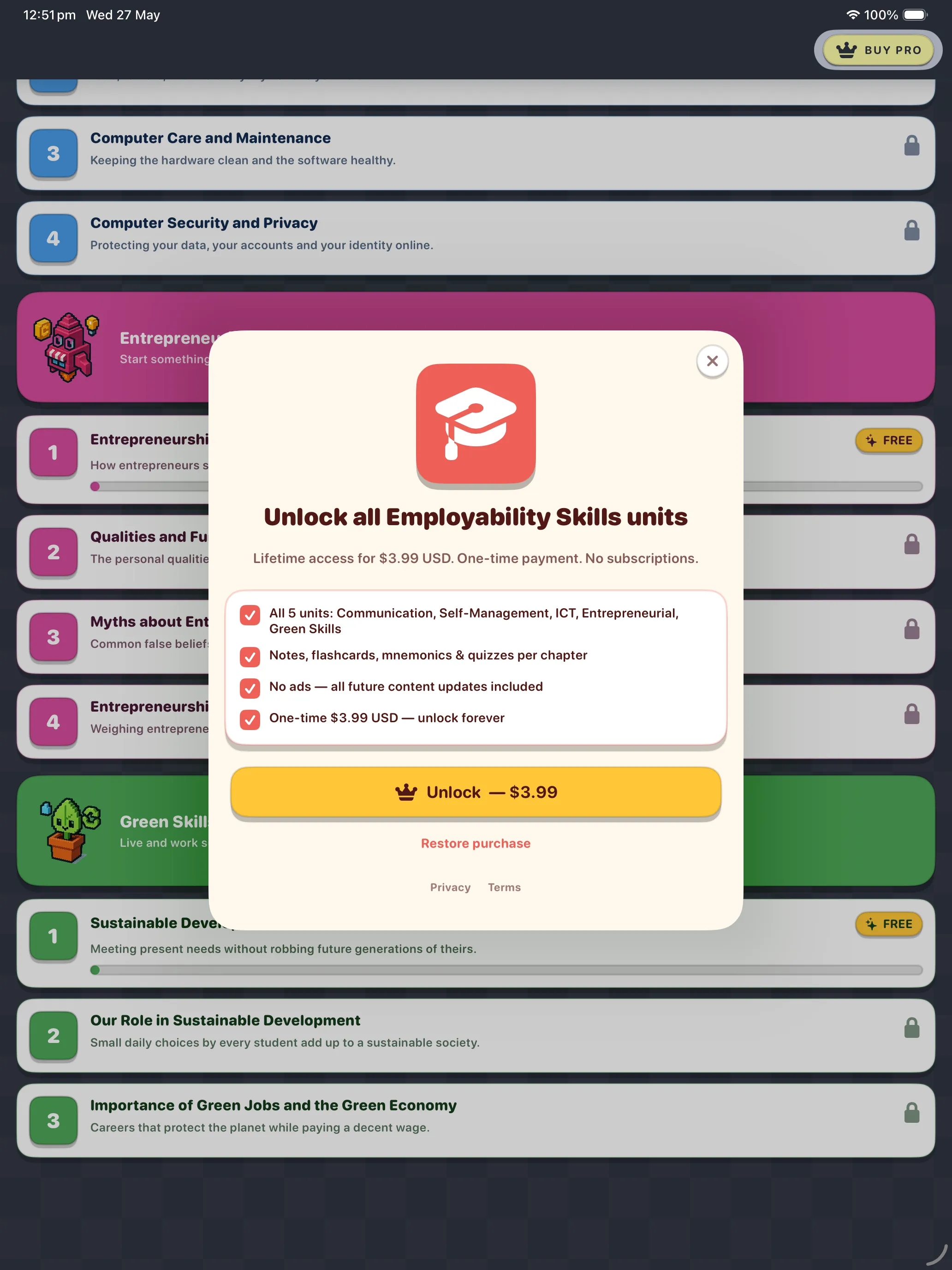 CBSE Employability Skills paywall on iPad