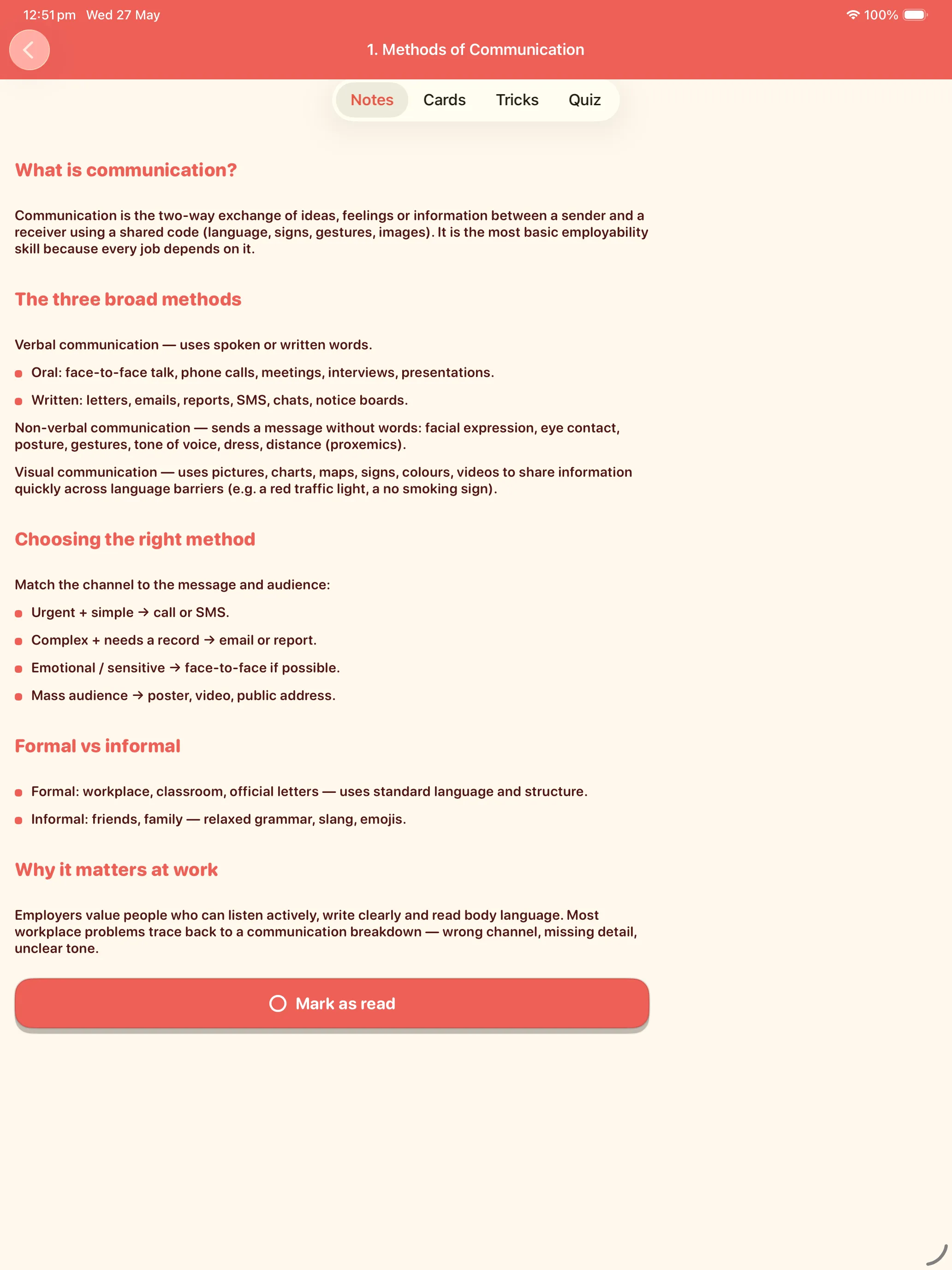 CBSE Employability Skills Notes tab on iPad