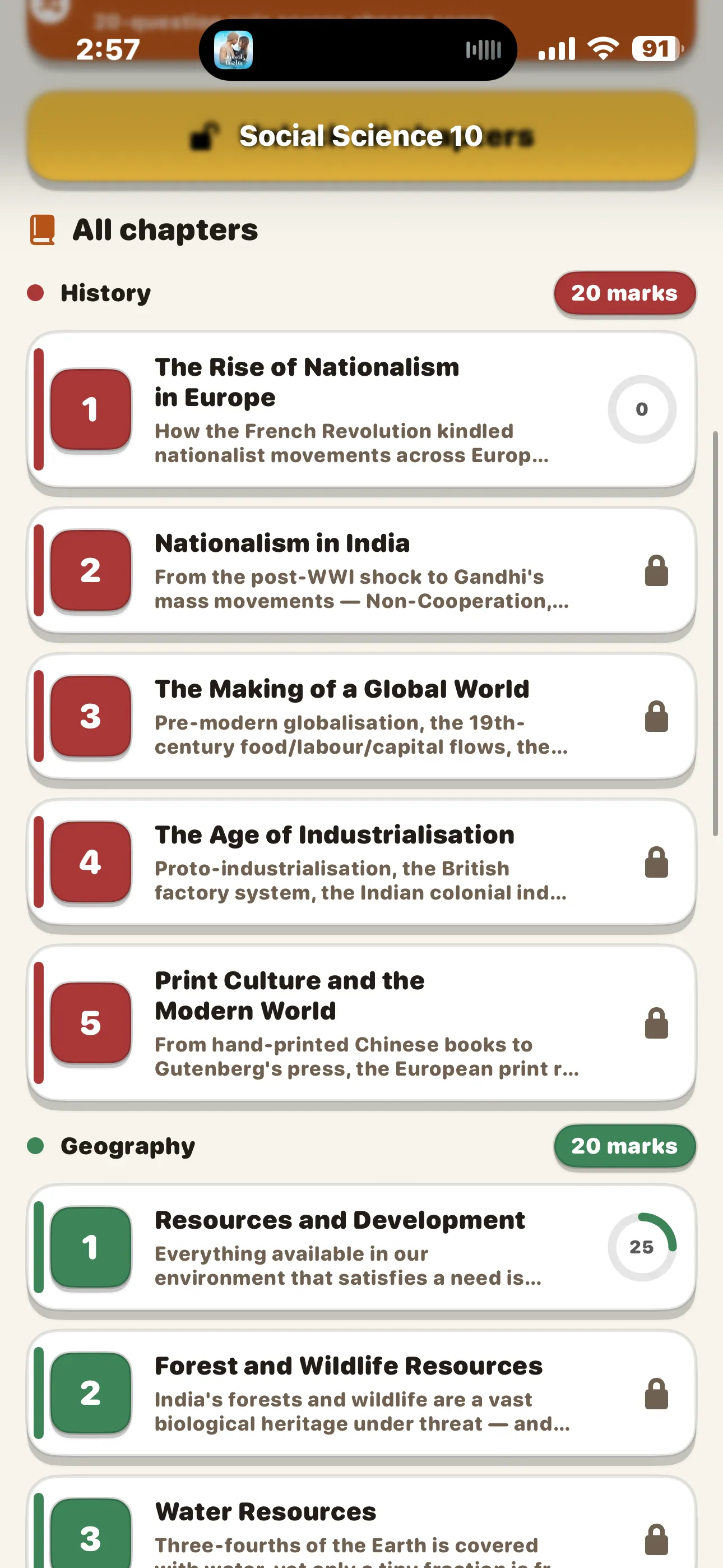 CBSE Social Science 10 History chapter list
