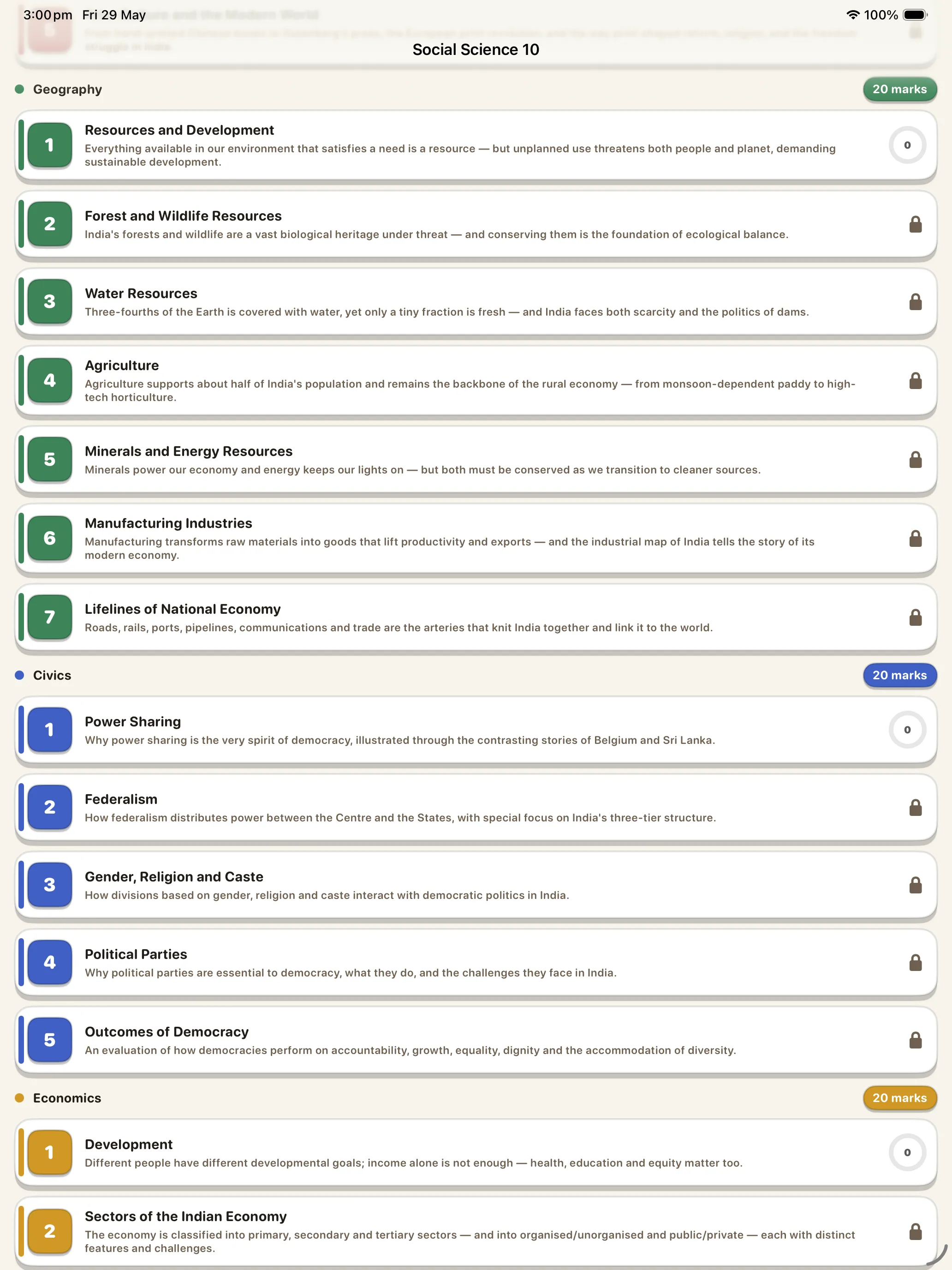CBSE Social Science 10 Geography and Civics chapters on iPad