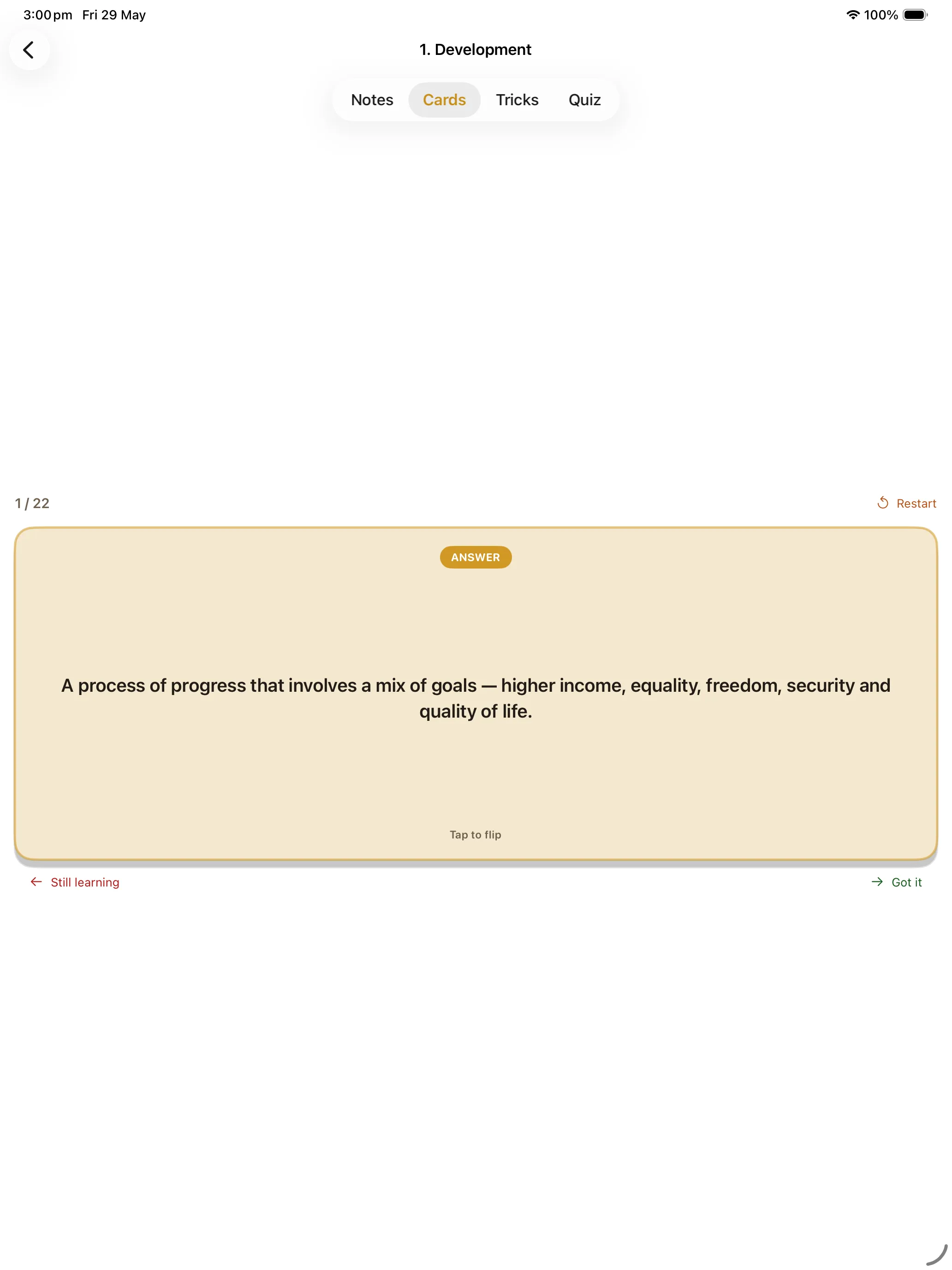 CBSE Social Science 10 flashcard answer on iPad