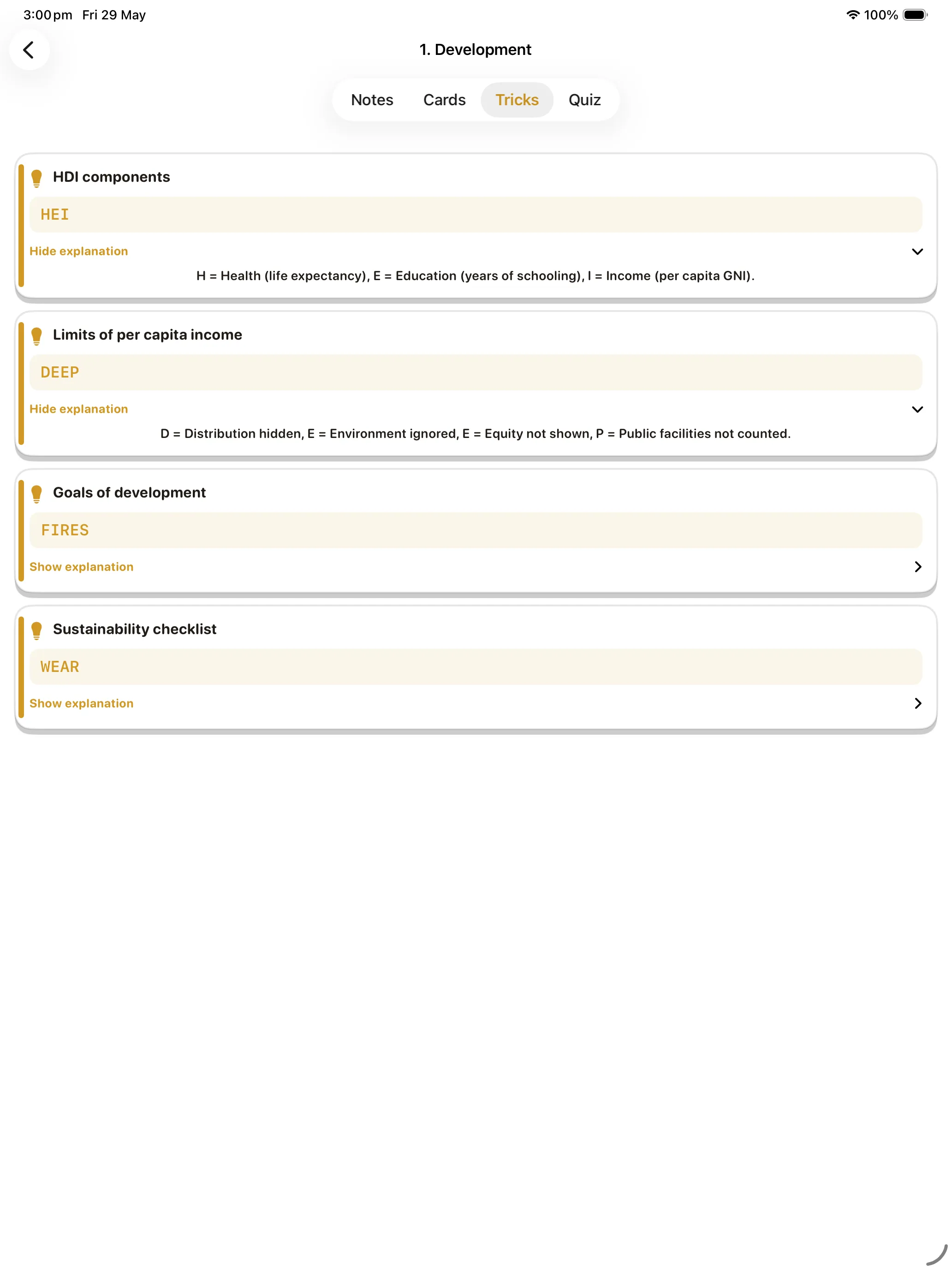 CBSE Social Science 10 Tricks tab on iPad