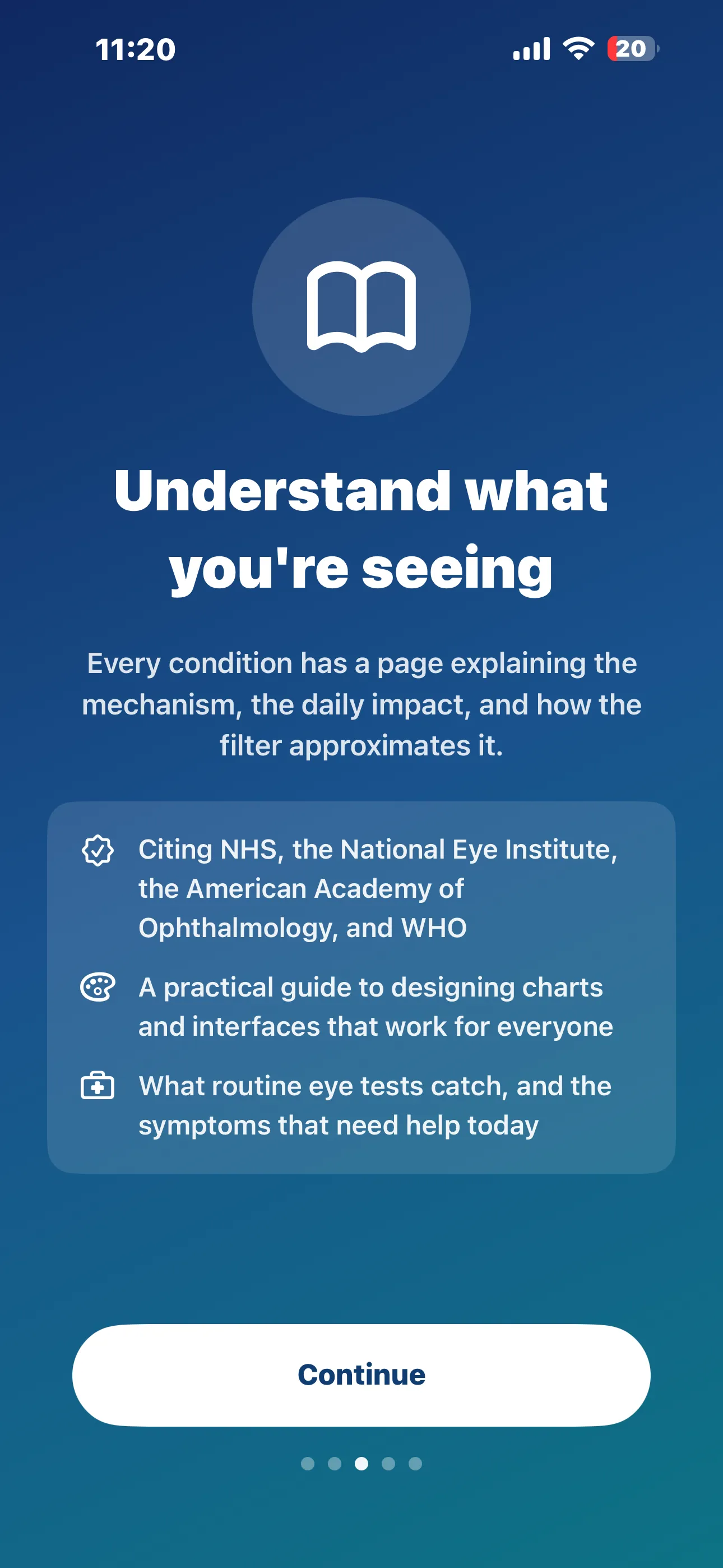Understand what you're seeing — citing the NHS, the National Eye Institute, the American Academy of Ophthalmology and WHO