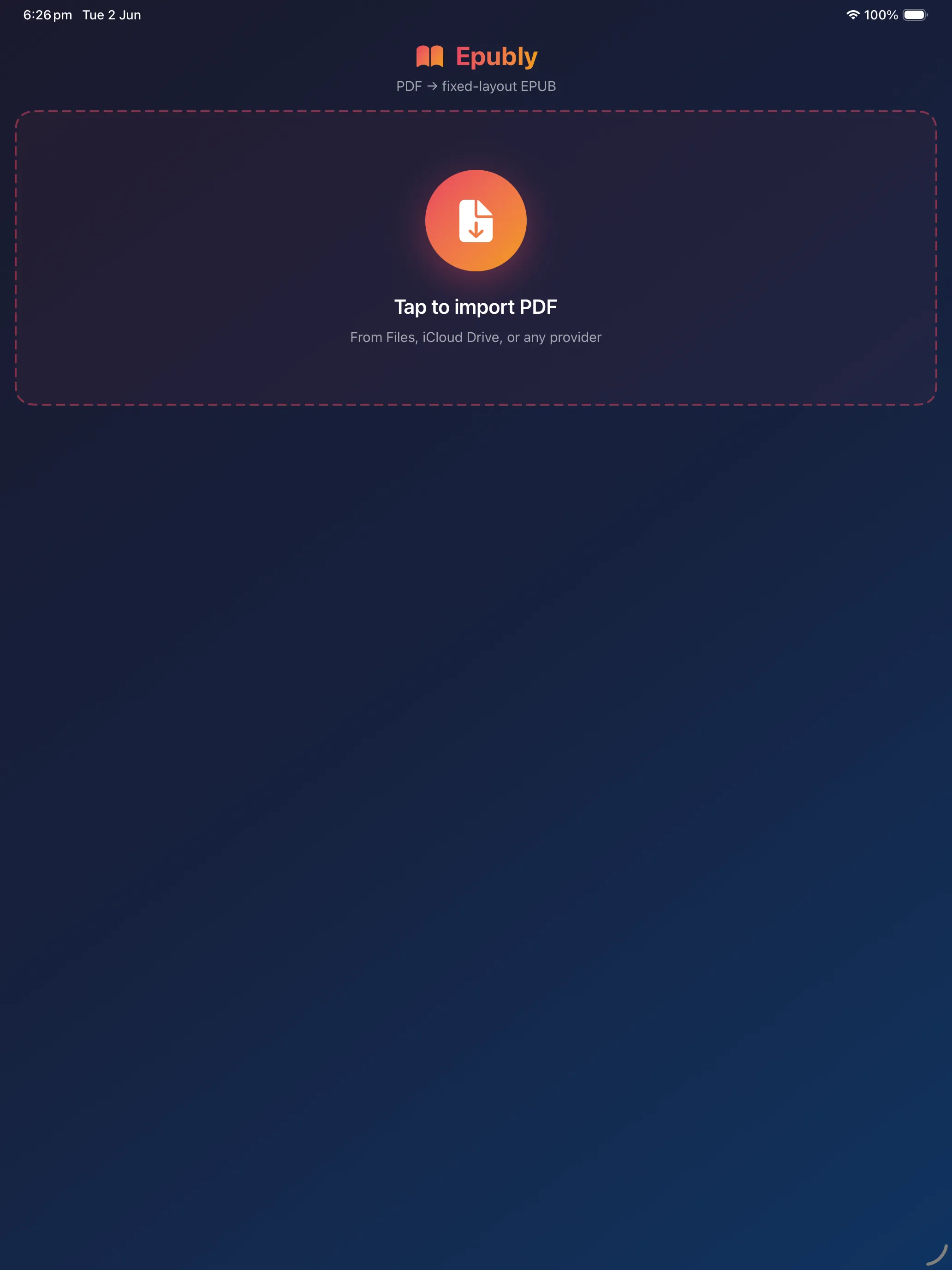Tap to import a PDF on iPad