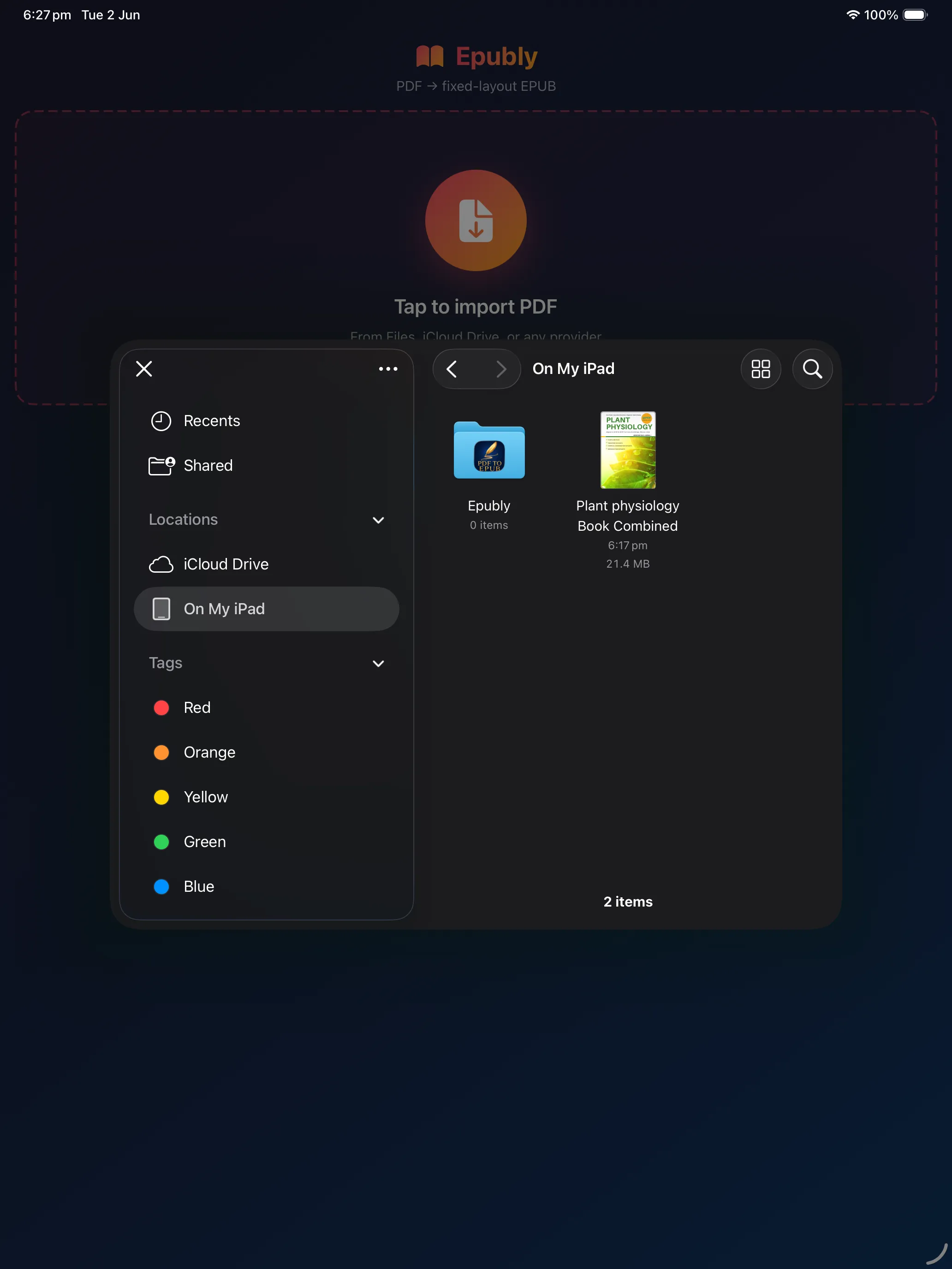 Choose a PDF from Files on iPad