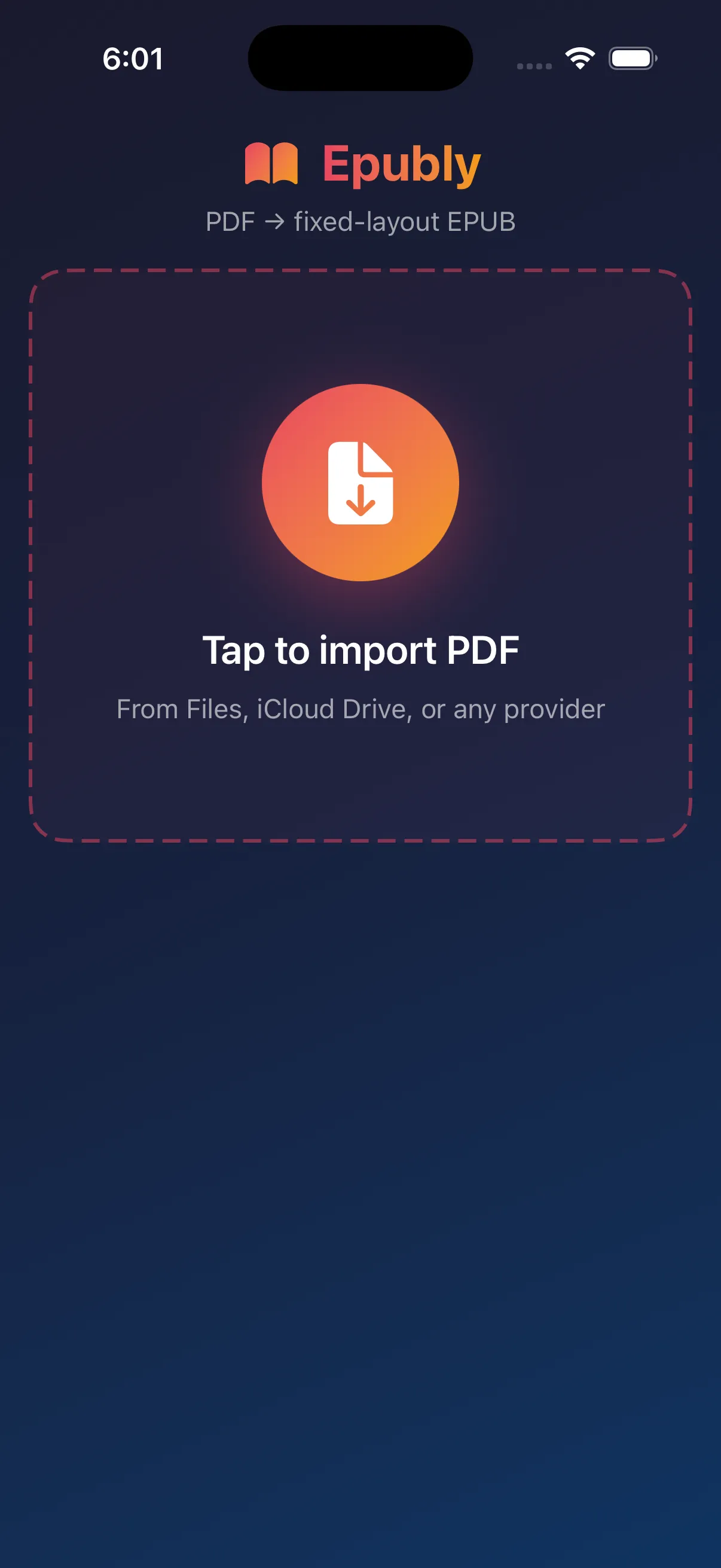 Tap to import a PDF