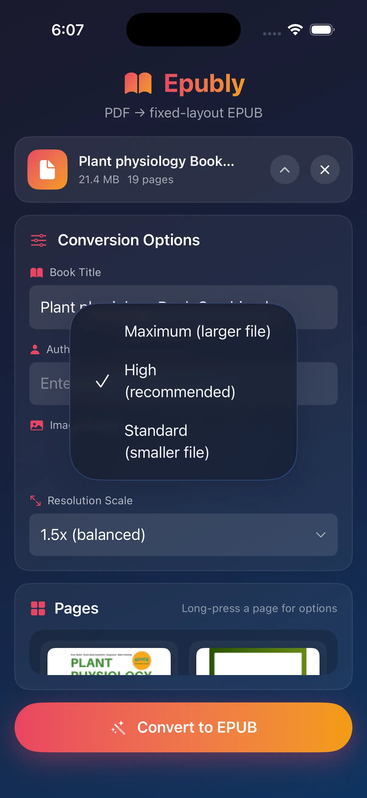 Conversion options and image quality