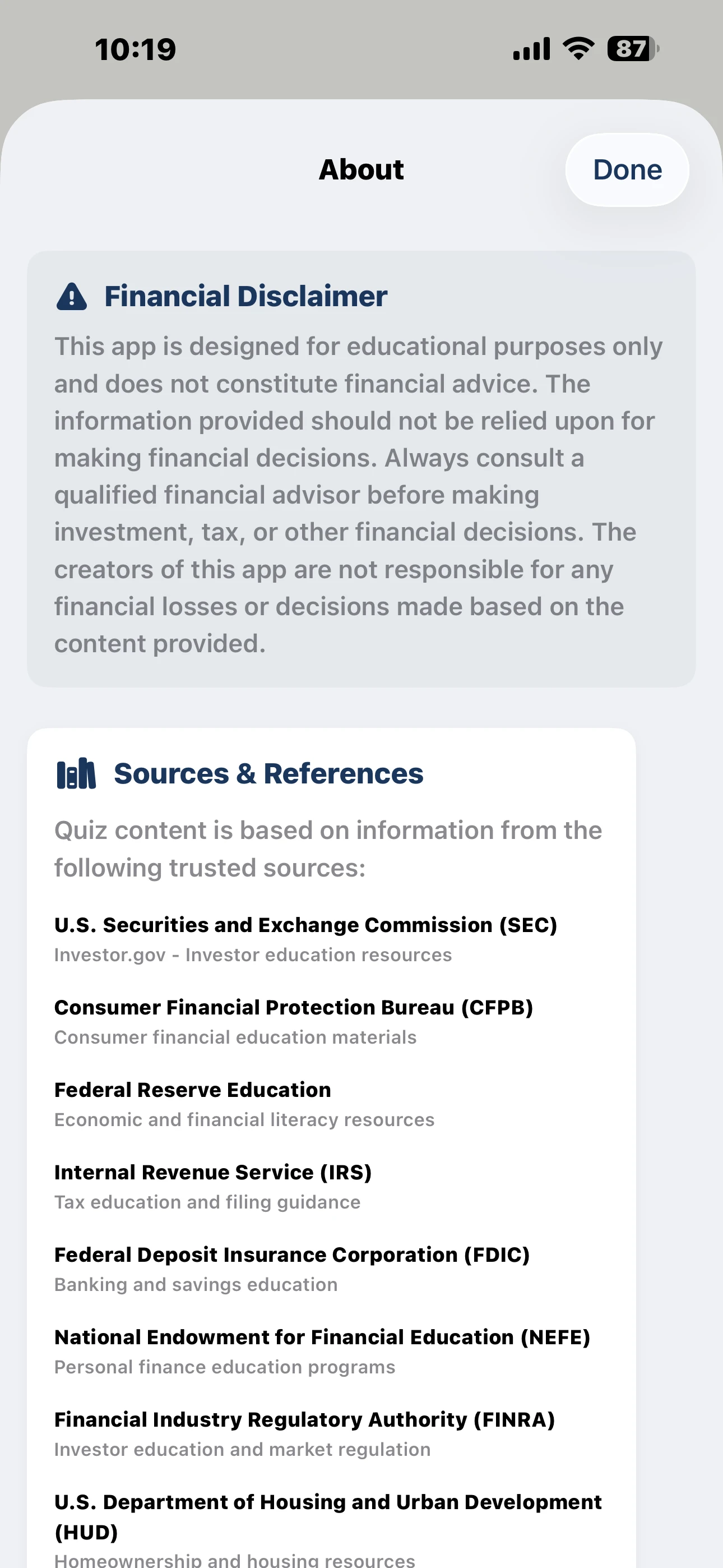 iPhone Screenshot - Quiz Question