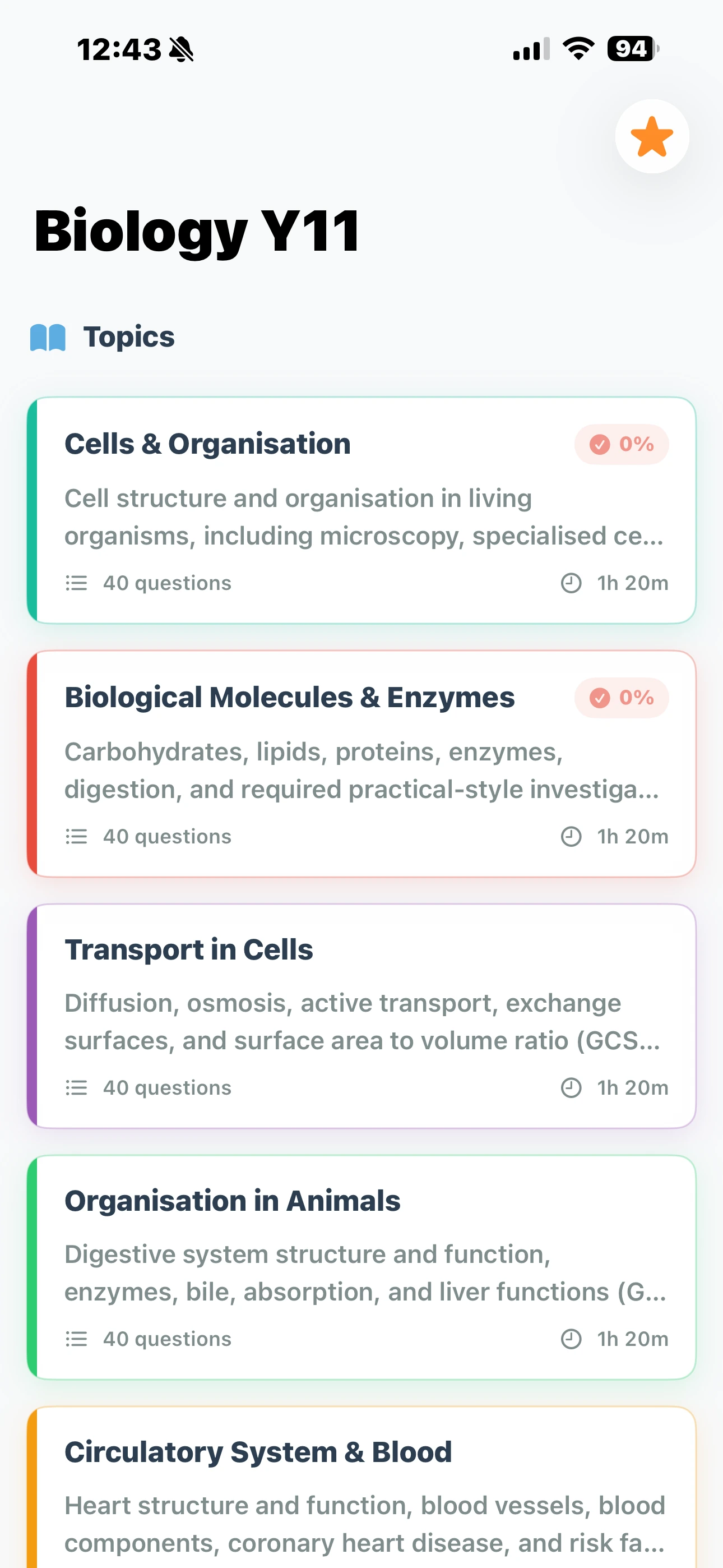 iPhone Screenshot - Topics Overview