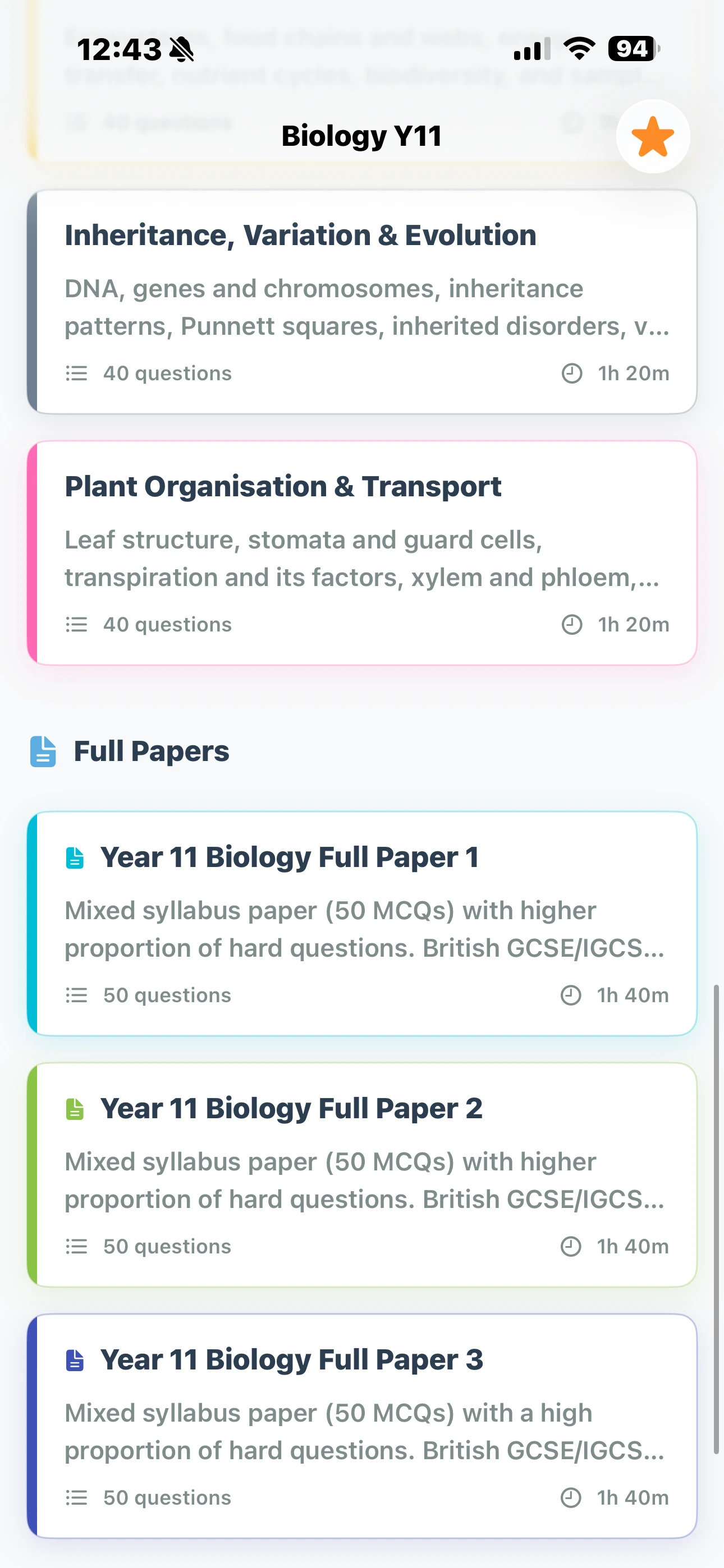 iPhone Screenshot - Practice Papers